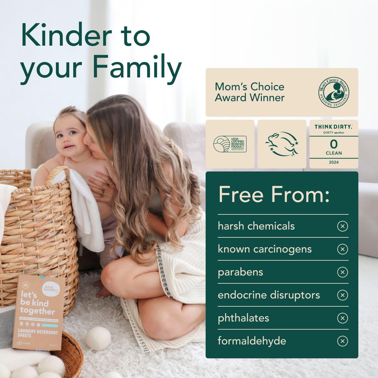 Kind Laundry Detergent Sheets with Stain-Fighting Enzymes - Plant Powered Eco-Friendly Laundry Soap Sheets - Home or Travel Laundry Detergent Fragrance Free, 120 Loads (Mom's Choice Award Winner)