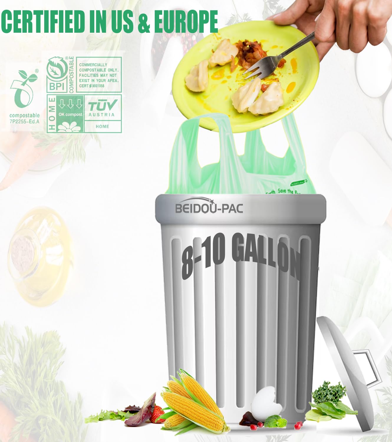 8 10 Gallon Compostable Trash Bags (120 Count)