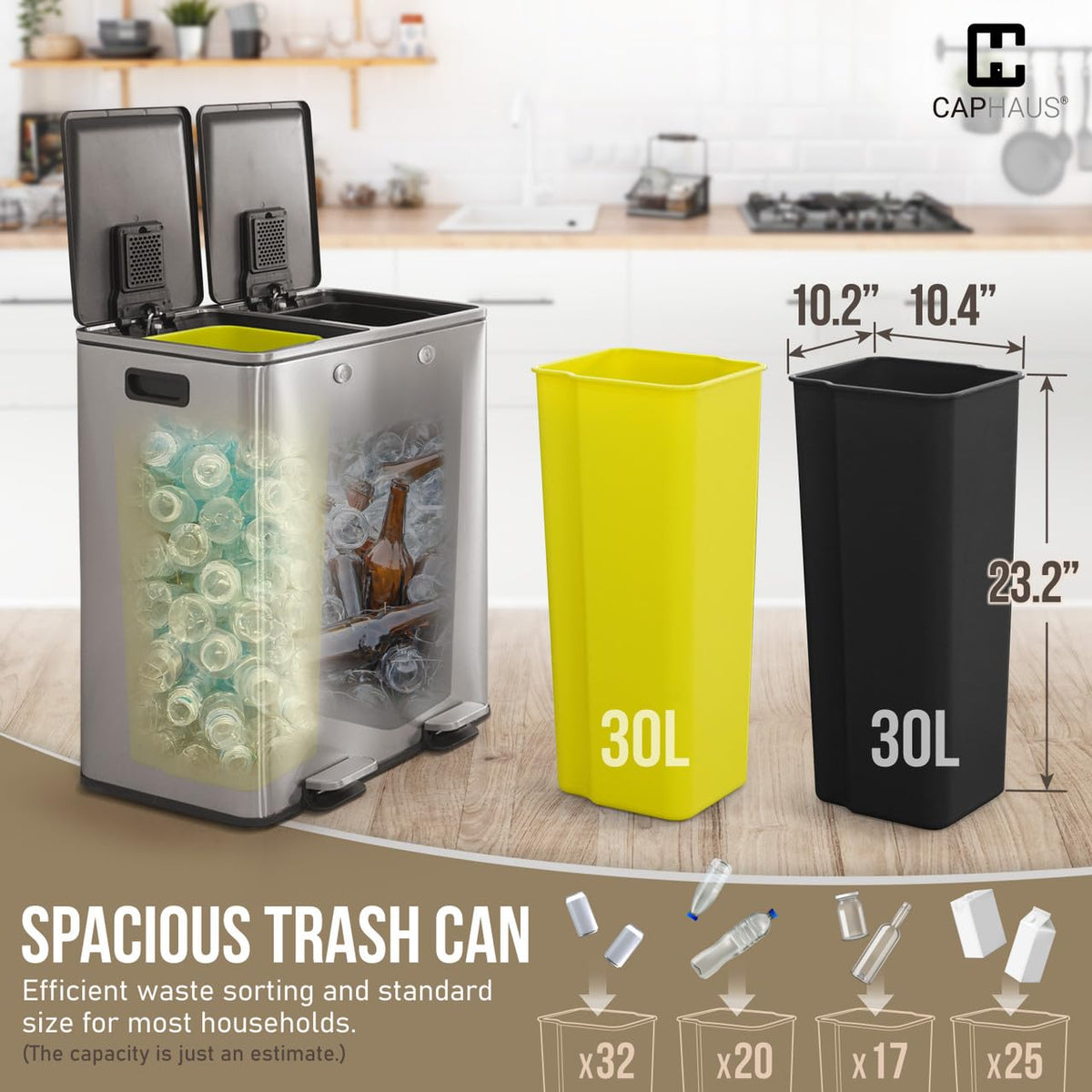 Black Dual Trash Can w (2 Count (30L each))