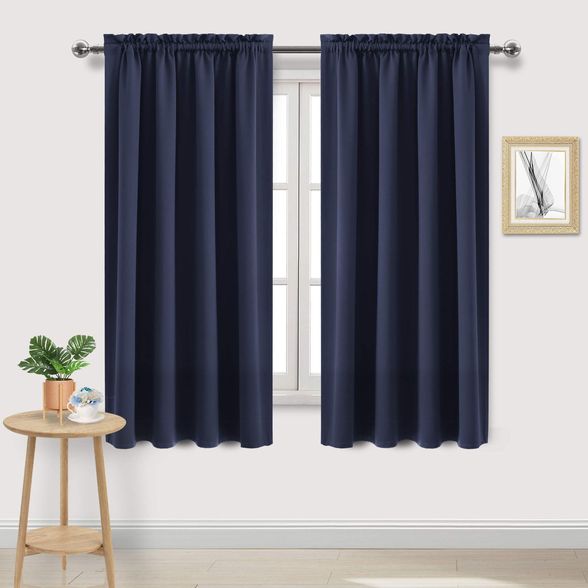Blackout Curtains for Bedroom Living Room 52 x 63 Inch Long Navy (2 Count)