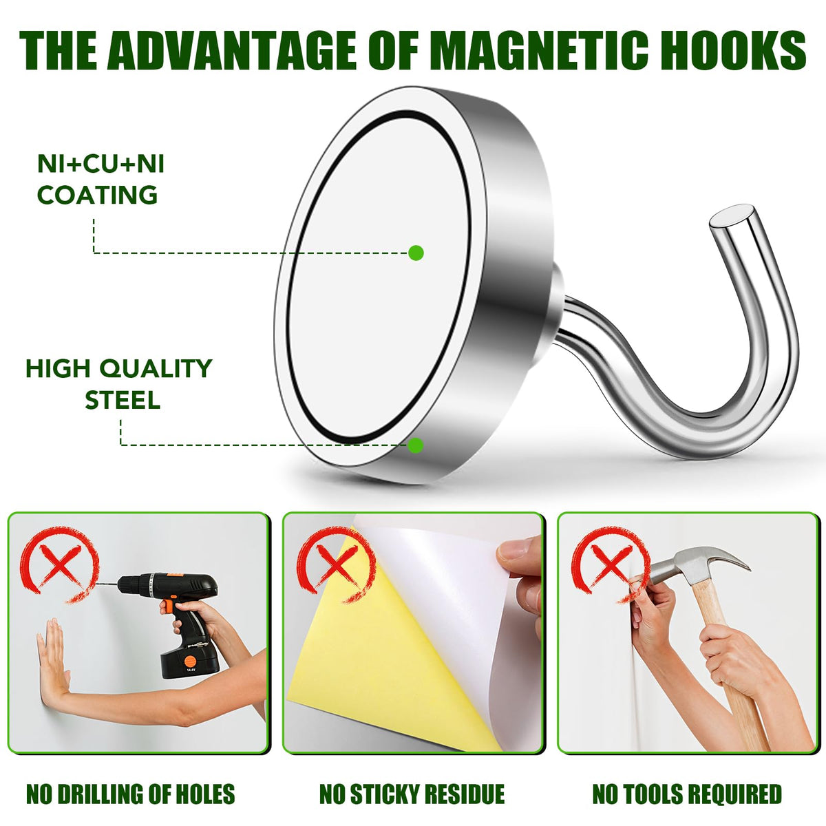 12 Pack Magnetic Hooks Heavy Duty 85lbs Strong Magnets