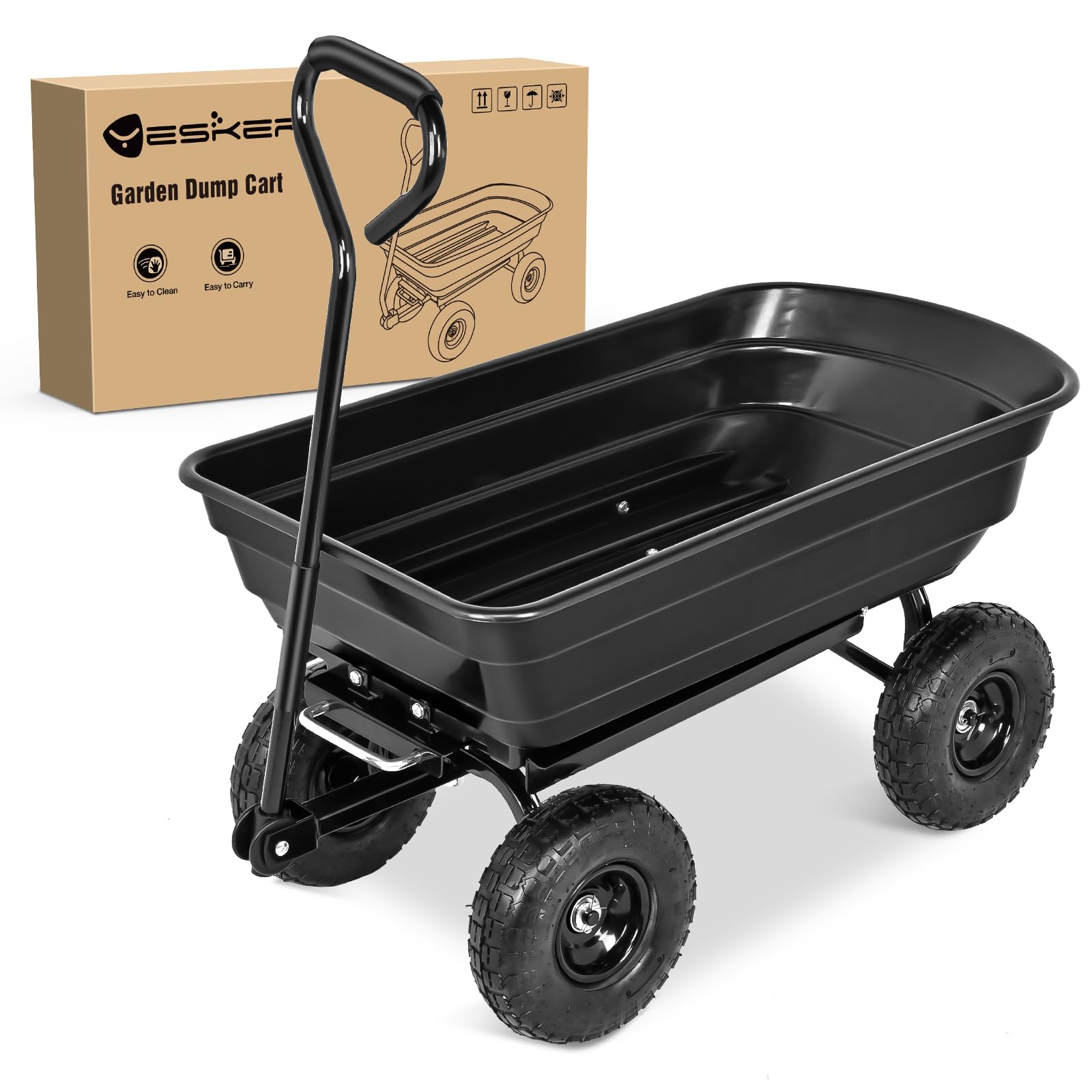 Garden Carts 600lbs Dump Wagon with All Terrain Inflatable Wheels for Yard Lawn Farms Gardening