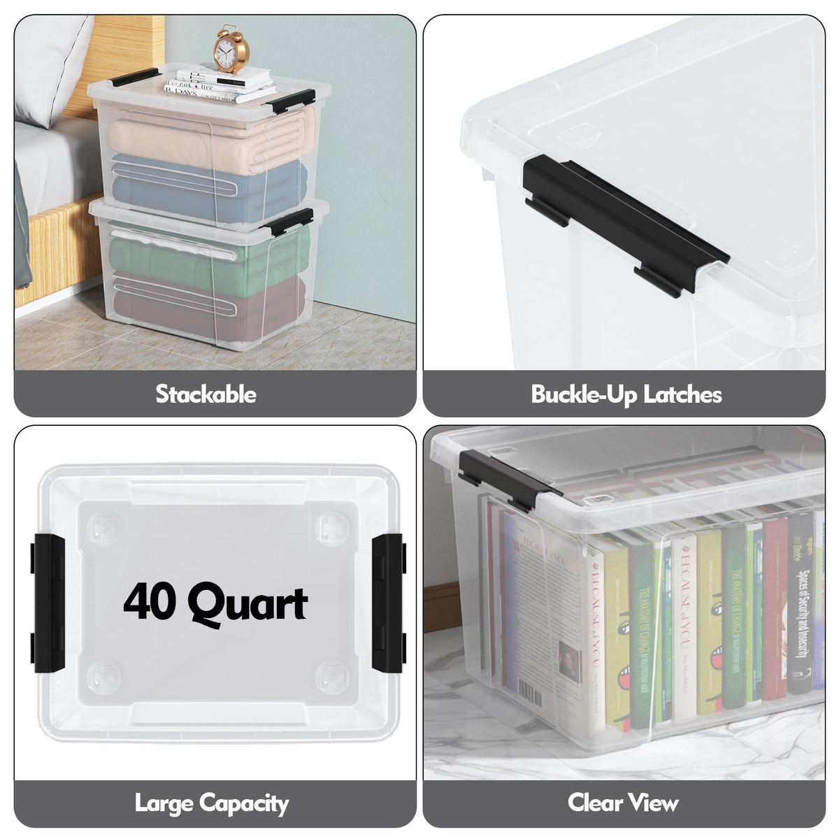 40 Quart Clear Latching Storage Bins with Wheels (4 Count)