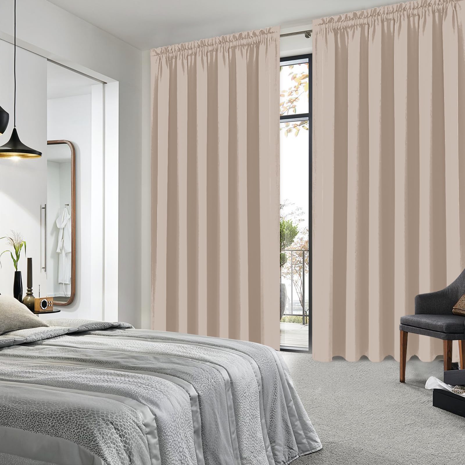 Wide Blackout Curtains for Bedroom Living Room 70 x 84 Inch Long Camel