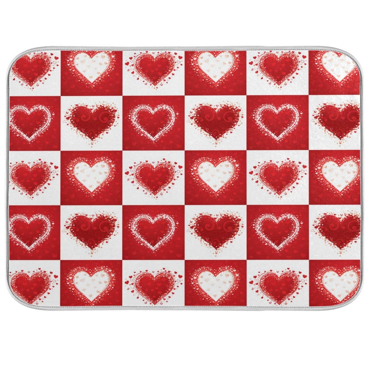 Valentine's Day Love Heart Red Buffalo Plaid Dish Drying Mat 18x24 for Kitchen Mother's Day Rose Pink Flowers Dishes Pad Dish Drainer Rack Mats Absorbent Fast Dry Kitchen Accessories