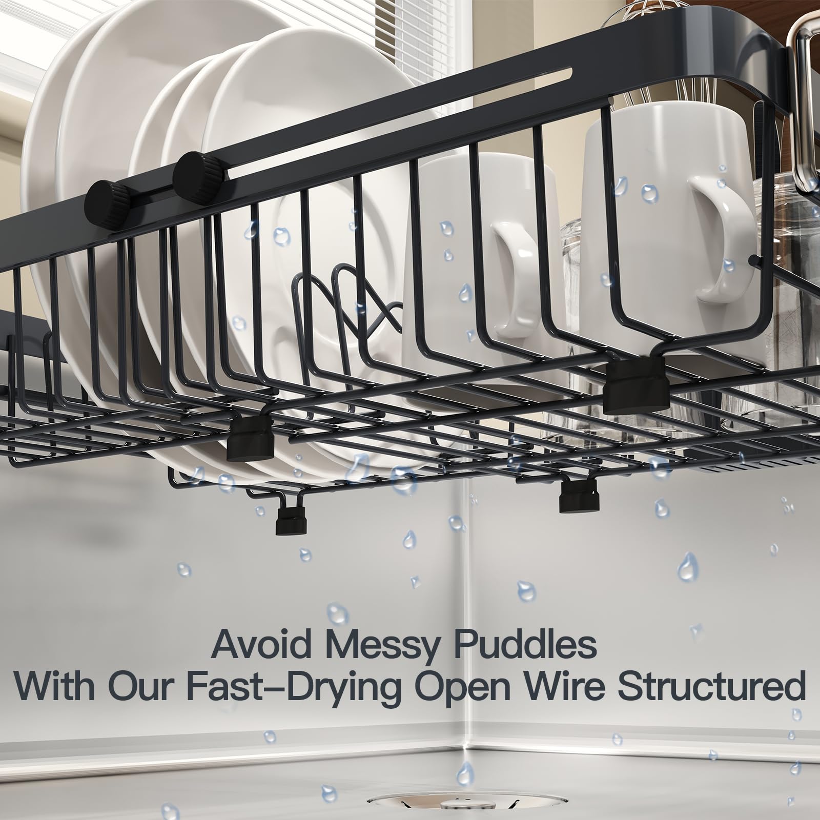Grey Dish Drying Rack Over The Sink with Utensil Holder