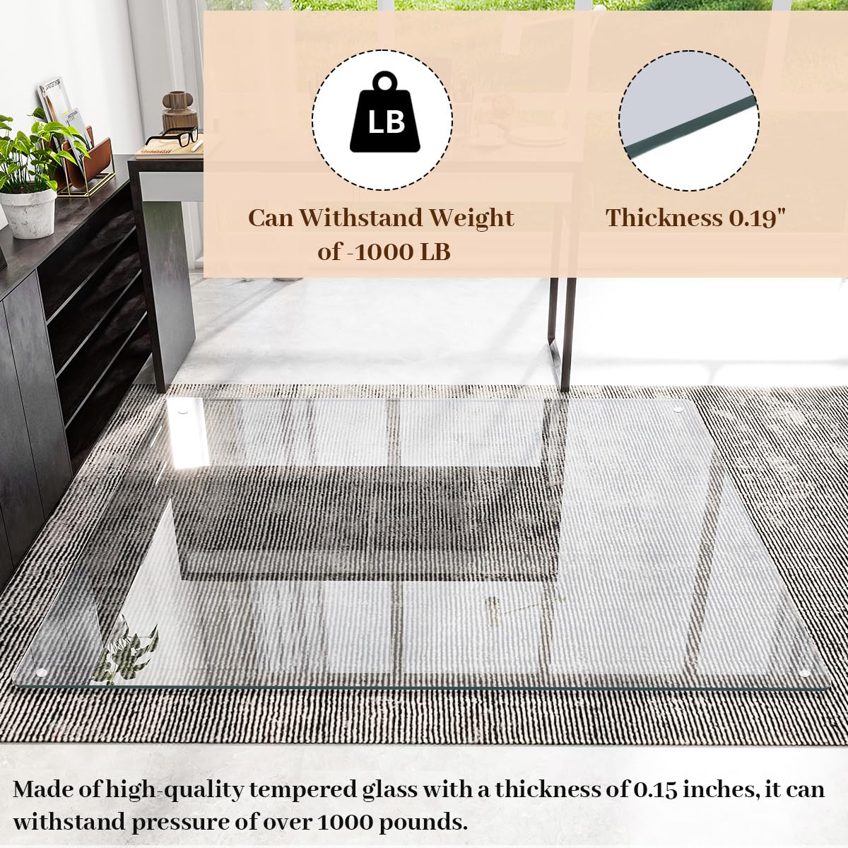 Tempered Glass] 46" x 55" Glass Office Chair Mat for Carpet