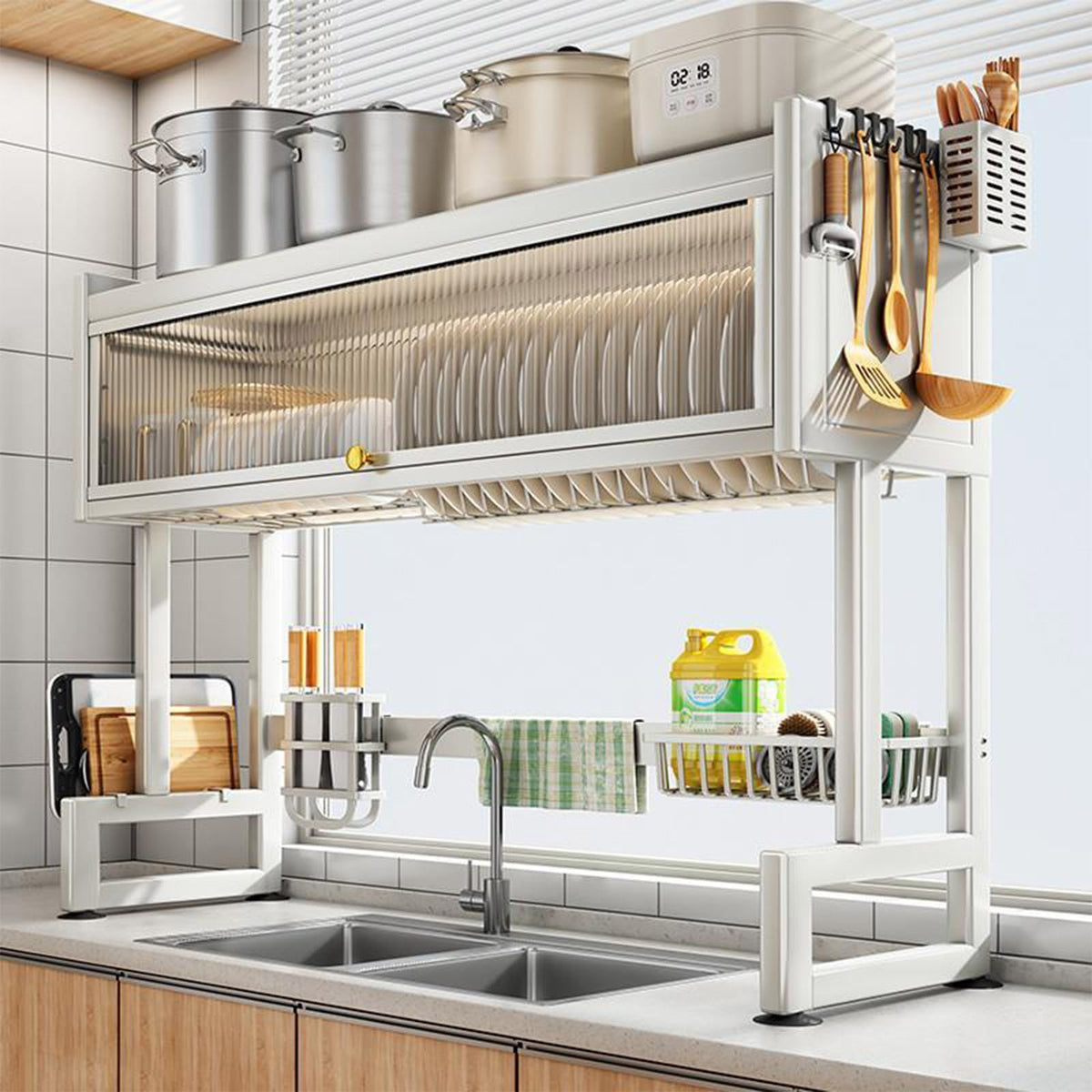 Over the Sink 3 Tier Dish Drying Rack with Cover