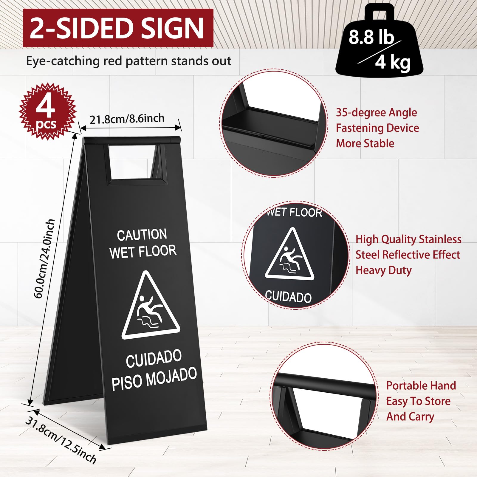 4 Pcs Stainless Steel Wet Floor Sign Bulk