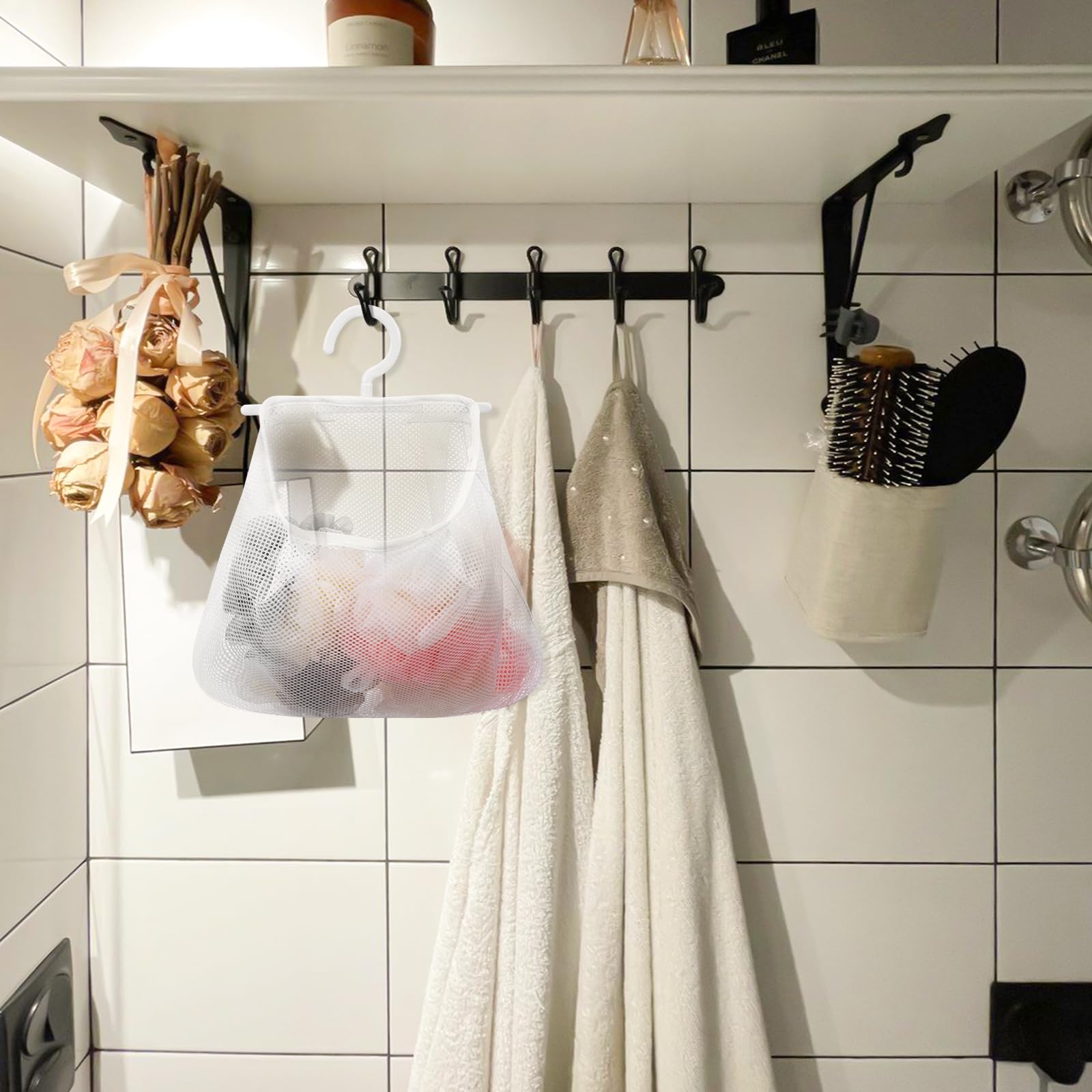 Hanging Mesh Bag Clothespin Storage Bag and Breathable Laundry for Socks Underwear Garlic Onions Foldable Kitchen Organizer 2 Pack 9.64 X 8.66 X 0.78 in