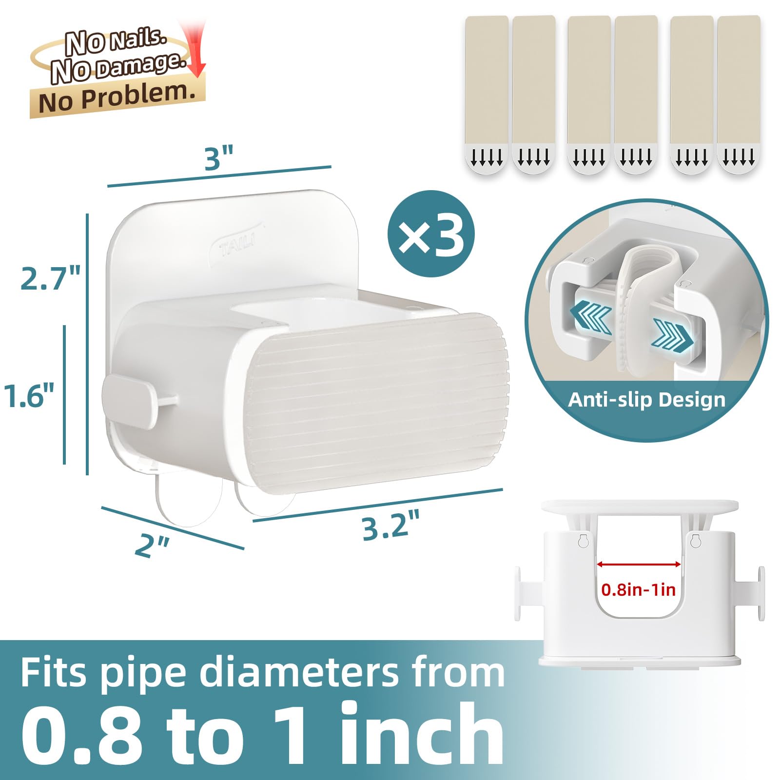 Mop and Broom Holder Wall Mount Grippers (3 Count)