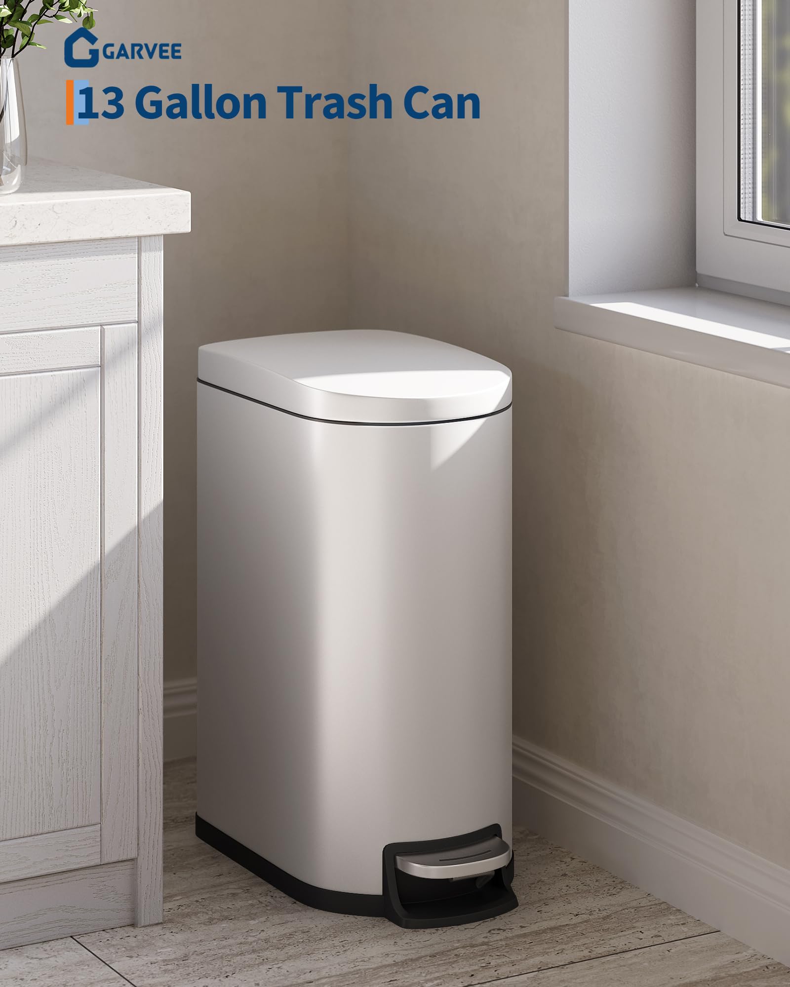 13 gal 50 L Metal Kitchen Trash Can with Lid