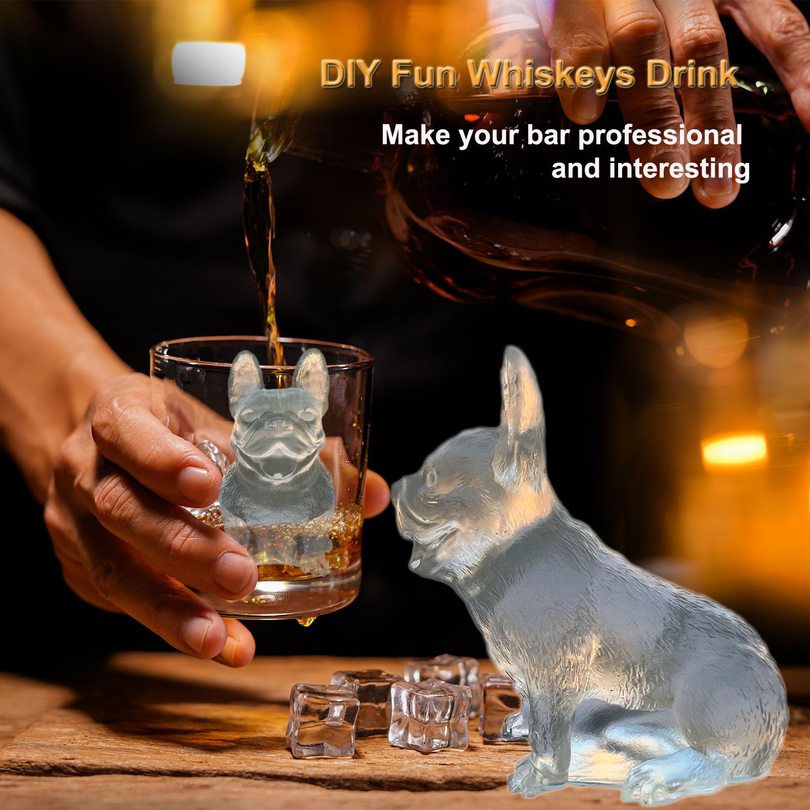 3D French Bulldog Ice Cube Molds Tray Silicone for Whiskey (2 Count)