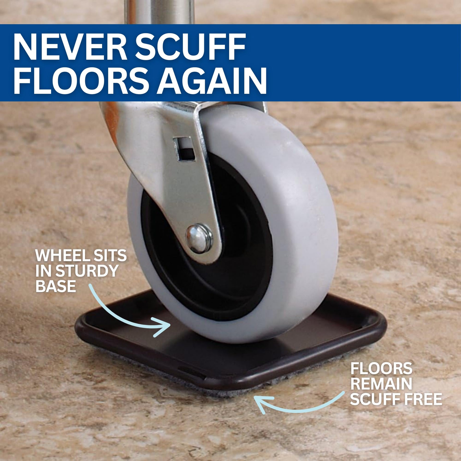 2-1/2" Square Reusable Carpet Bottom Furniture Caster Cups for Office Chairs, Desks, and Carts, Furniture Wheel Caster Cups for Carpet and Hardwood Surfaces, 12-Pack, Brown/Gray (12 Count)