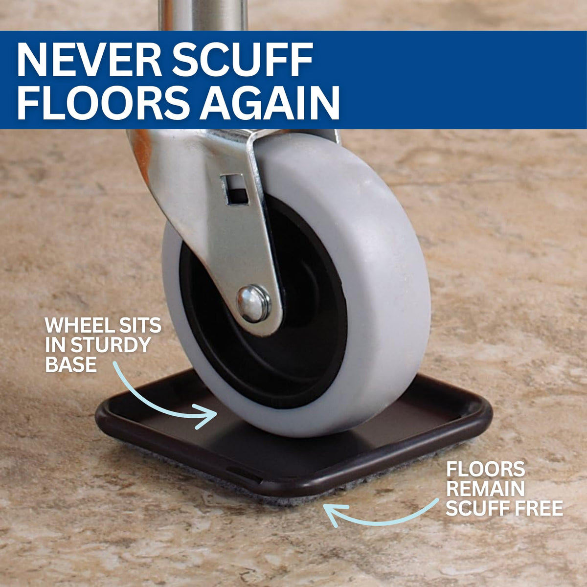 2-1/2" Square Reusable Carpet Bottom Furniture Caster Cups for Office Chairs, Desks, and Carts, Furniture Wheel Caster Cups for Carpet and Hardwood Surfaces, 12-Pack, Brown/Gray (12 Count)