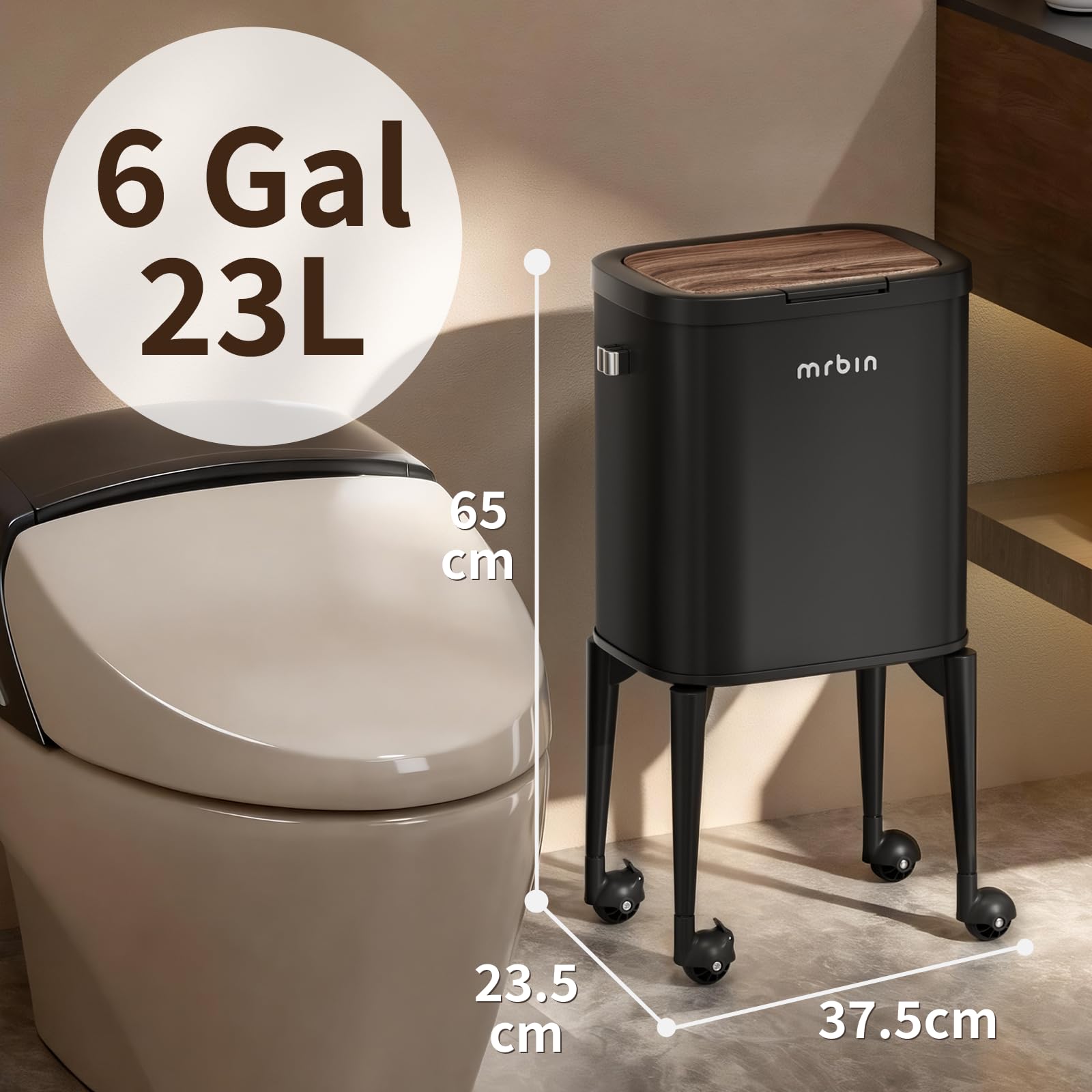 Metal Kitchen Trash Can with Wheel Legs