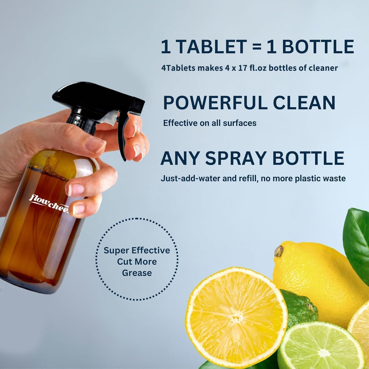 All Purpose Cleaner Concentrate Refills, Multi Surface Clean Refill,No Toxic Cleaning Tablets(12Pack)-Makes 192 fl oz(12x16Fl oz)Bottles of Spray Cleaner for Household&Kitchen Cleaning-Lemon