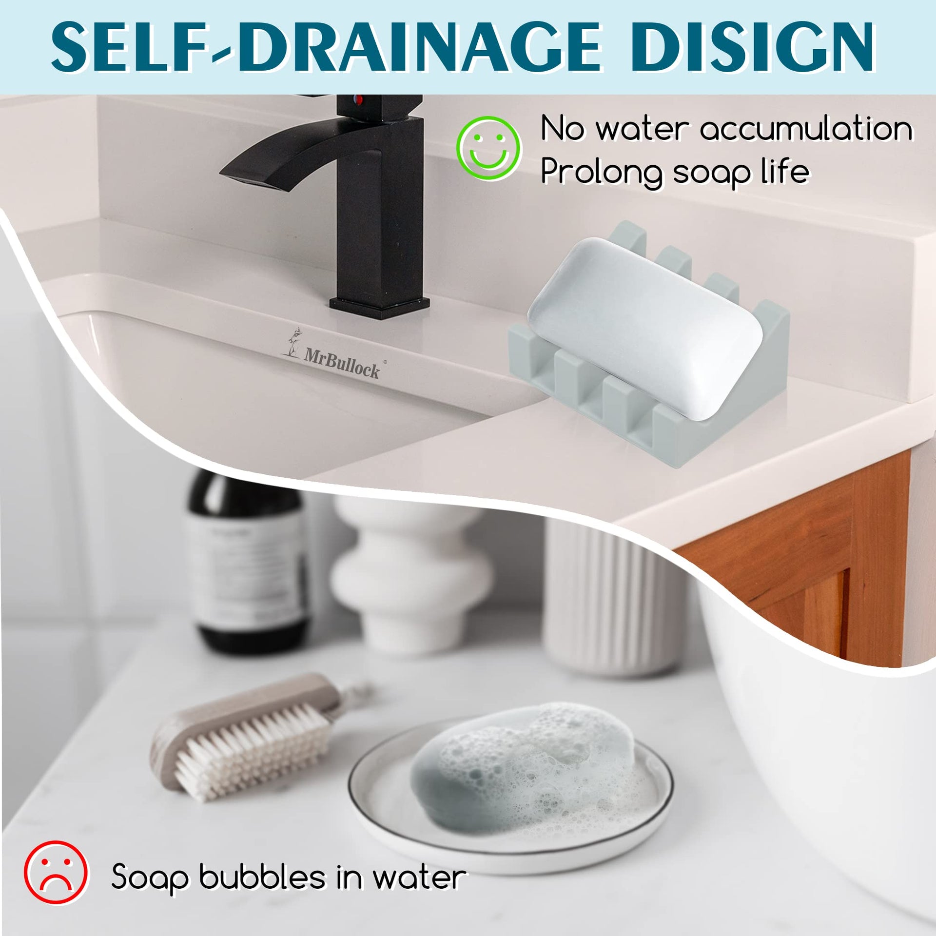 Silicone Soap Dish Self Draining for Shower & Kitchen (2 Count)