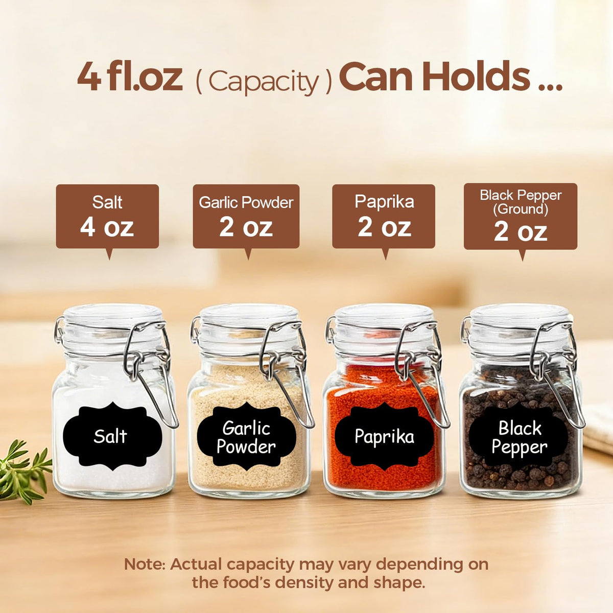 Square Small Glass Spice Jars with Airtight Lids 4 oz 6 Pack Pantry (6 Count)