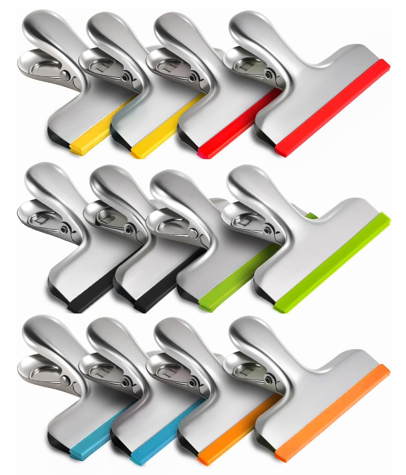 12 Pack Stainless Steel Chip Bag Clips Covered with Silicone (2 Count)
