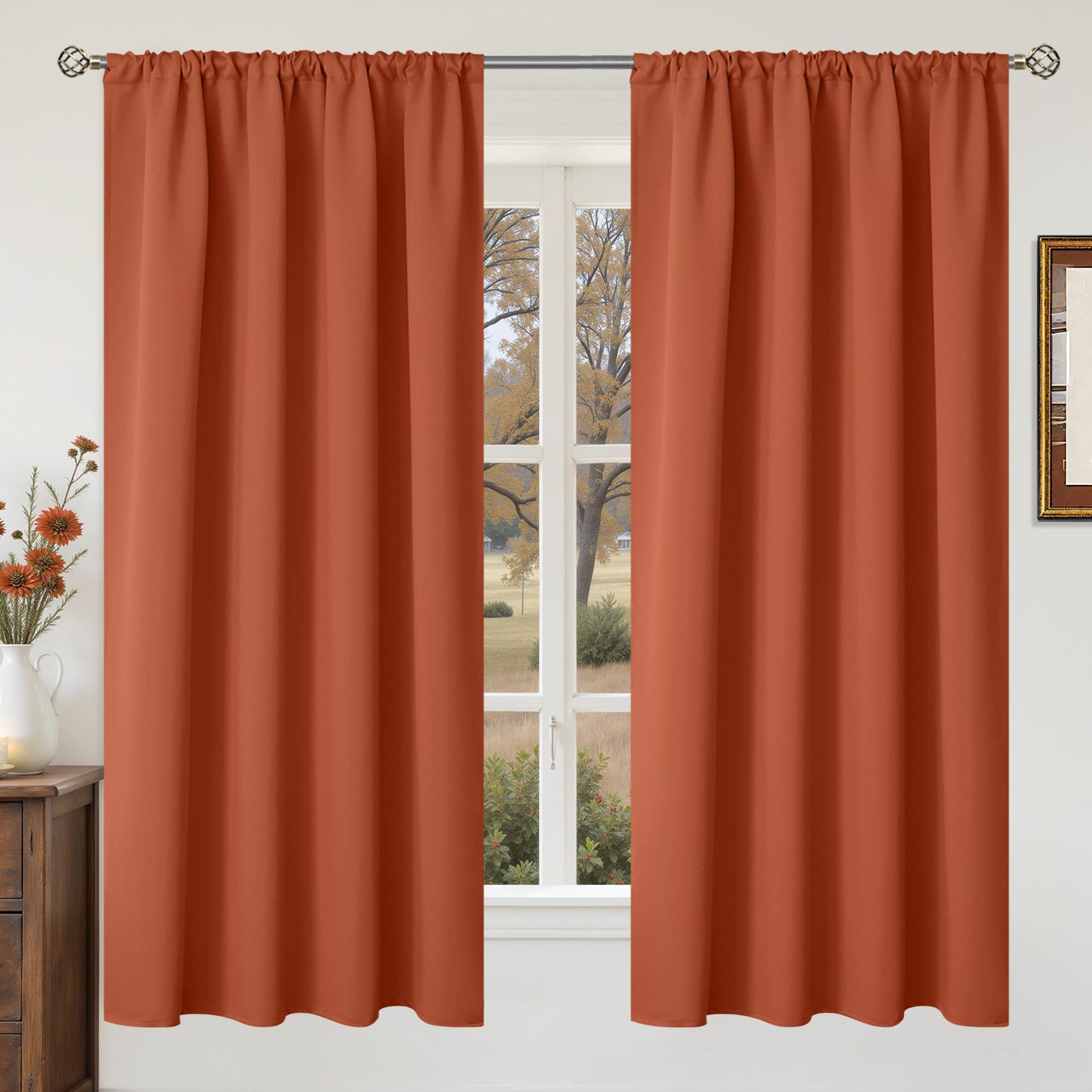 Terracotta Blackout Curtains 63 Inch Length for Living Room Window (2 Count)