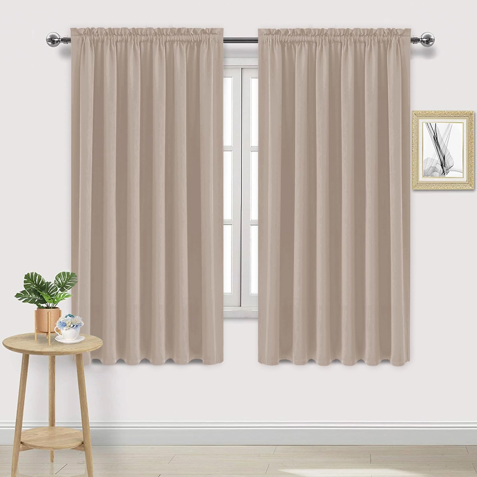 Wide Blackout Curtains for Bedroom Living Room 70 x 63 Inch Long Camel (2 Count)