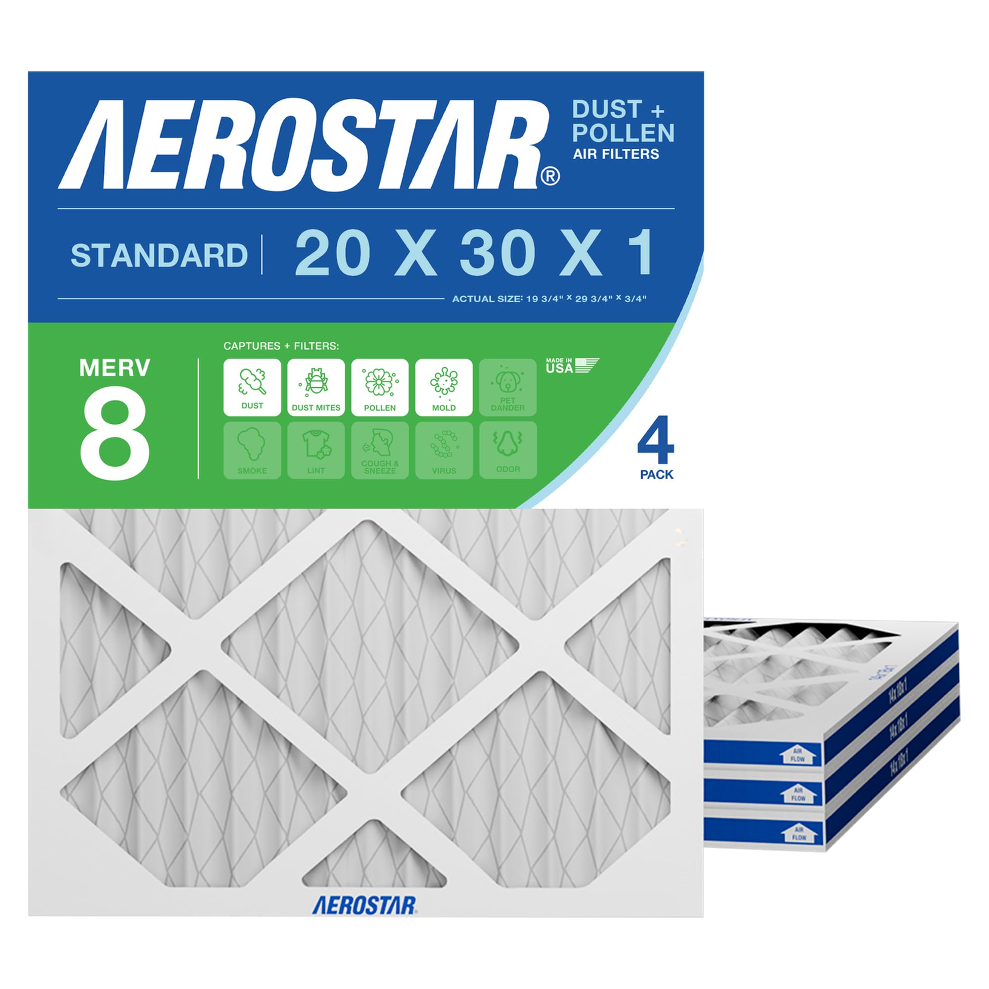 Air Filter 20x30x1 MERV 8 AC Filter (4 Count)
