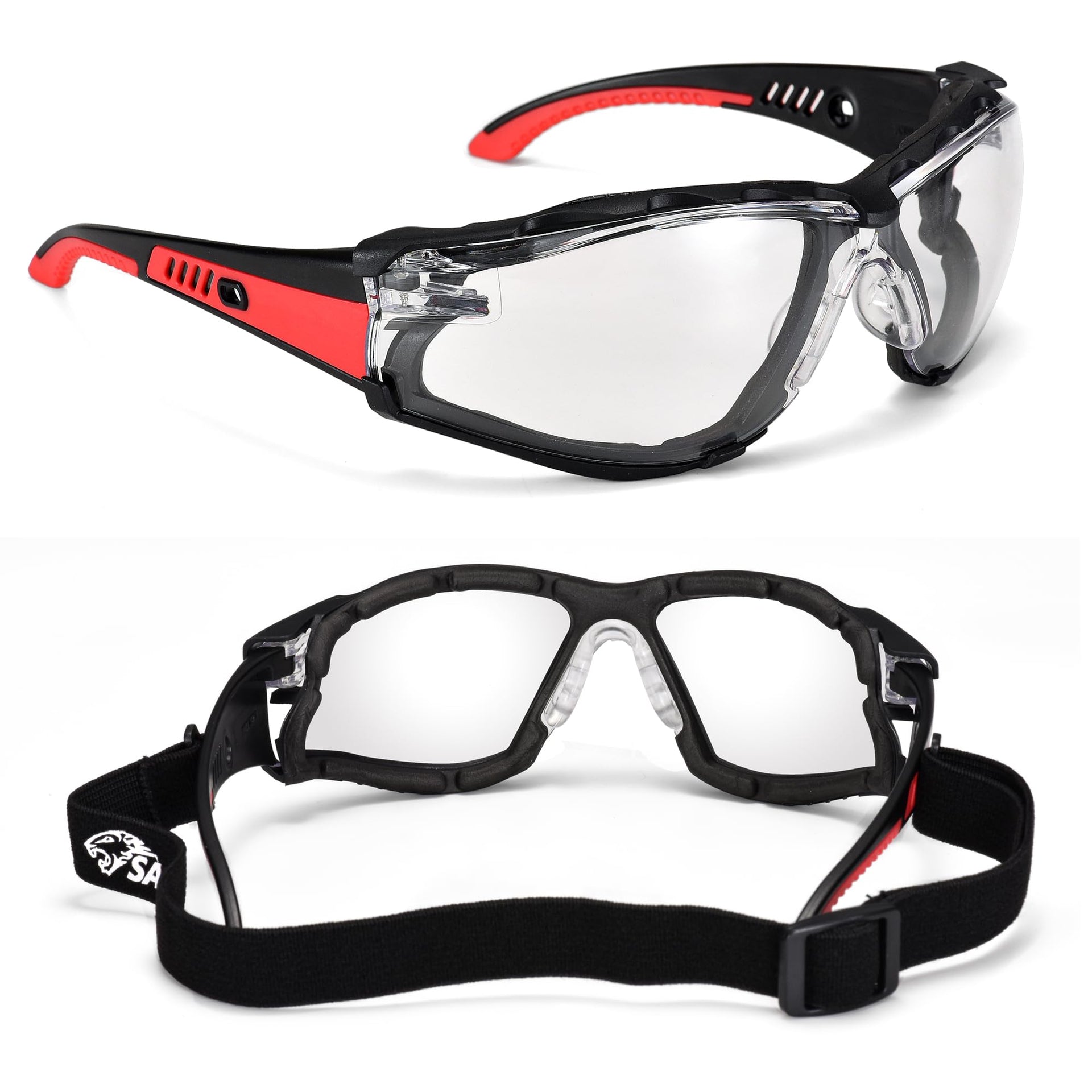Safety Glasses Anti Fog Scratch Resistant ANSI Z87.1 CE Protective Eyewear with Foam Gasket Adjustable Strap
