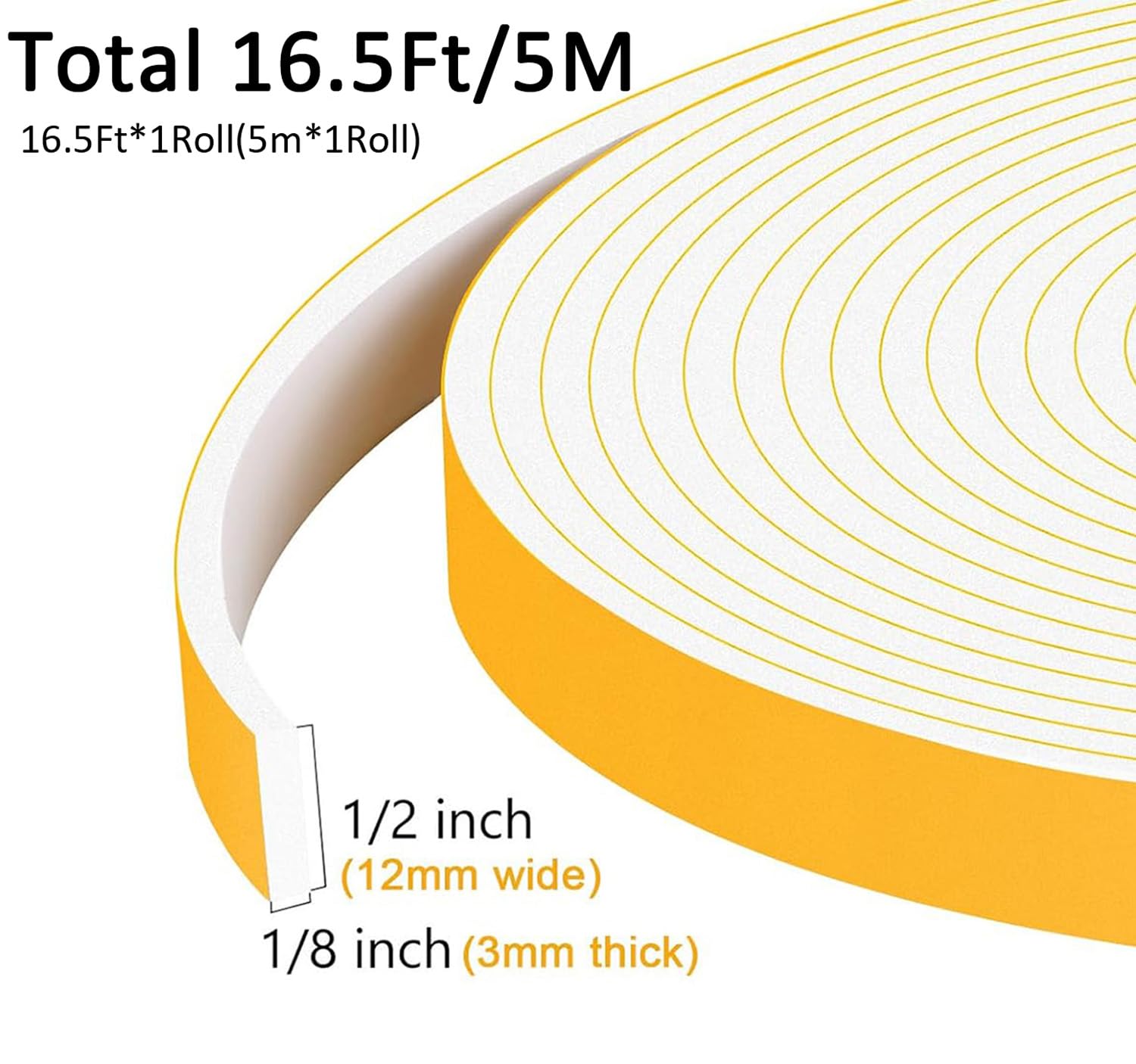 Thin Foam Weather Stripping for Windows and Small Gaps (16.5 Foot)