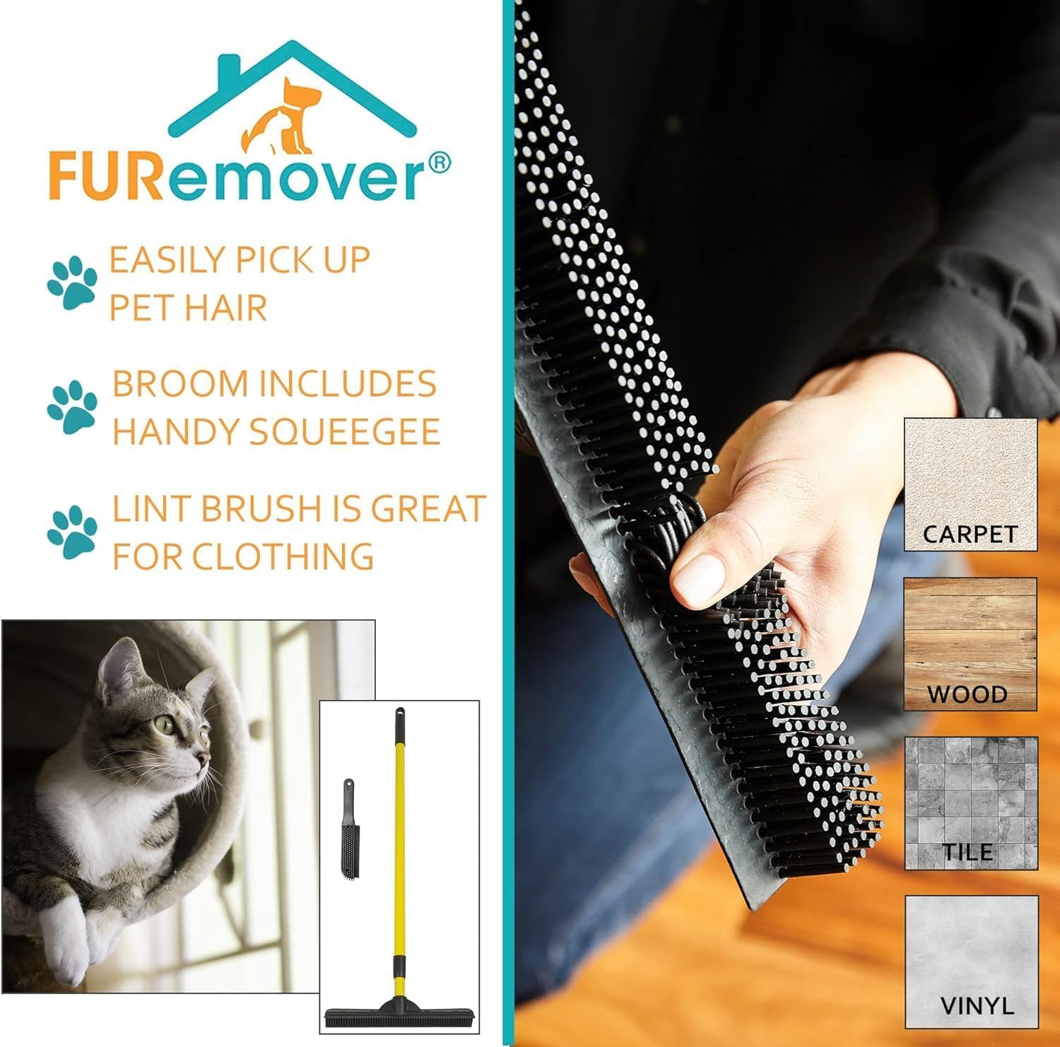 Pet Hair Removal Rubber Broom & Lint Brush