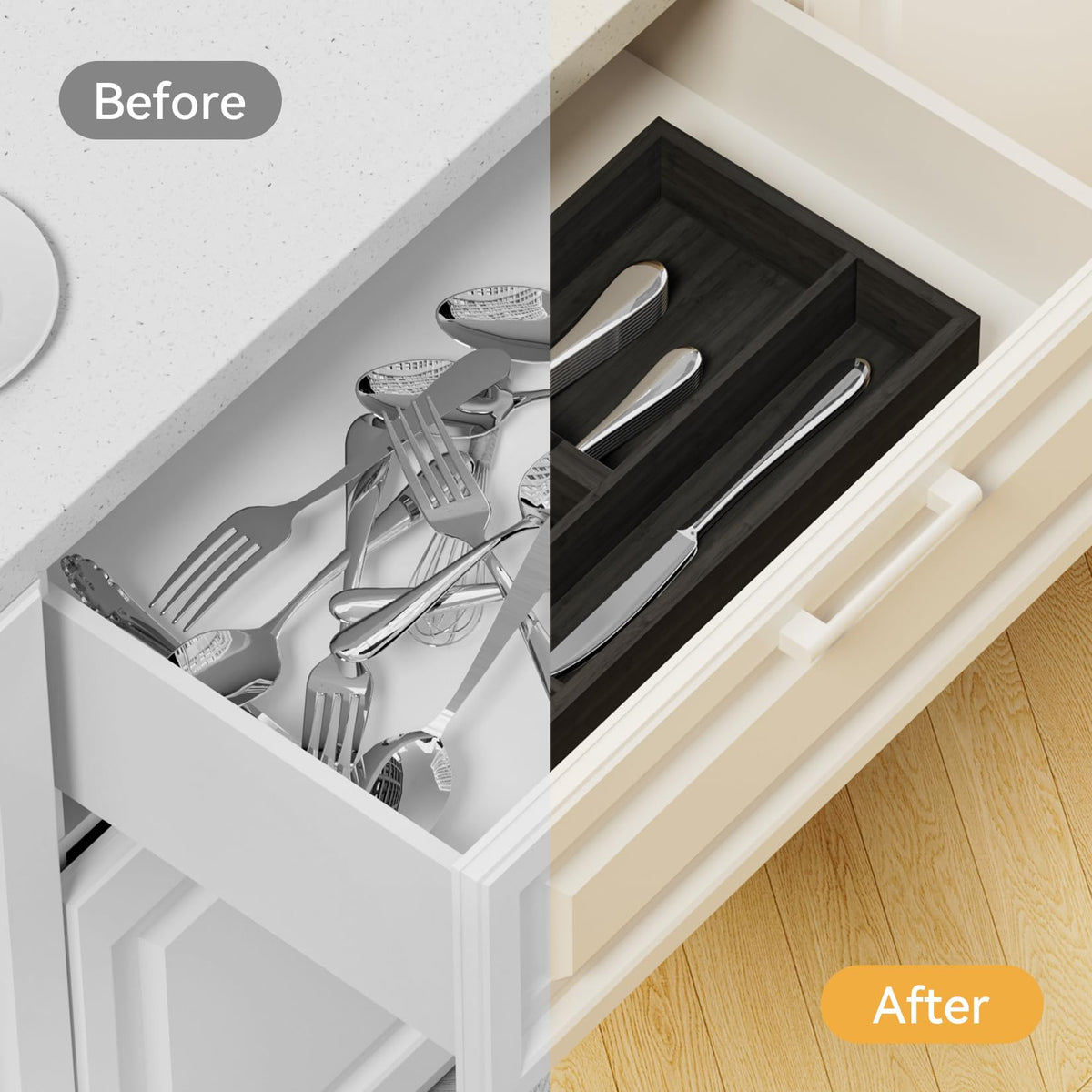 Bamboo Silverware Organizer