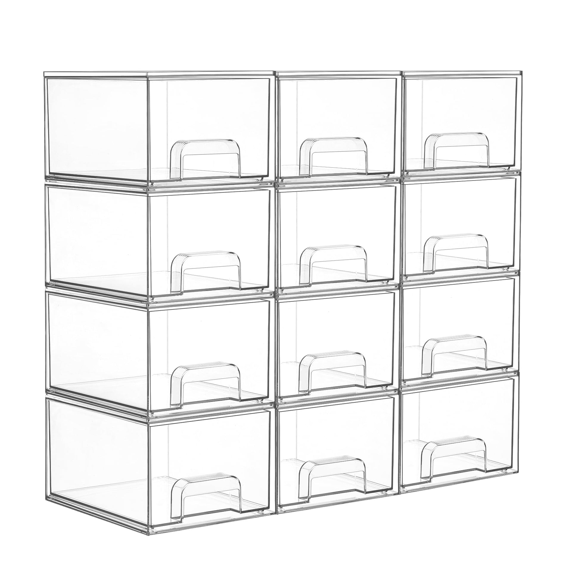 12 Pack Small Clear Stackable Storage Drawers (12 Count)