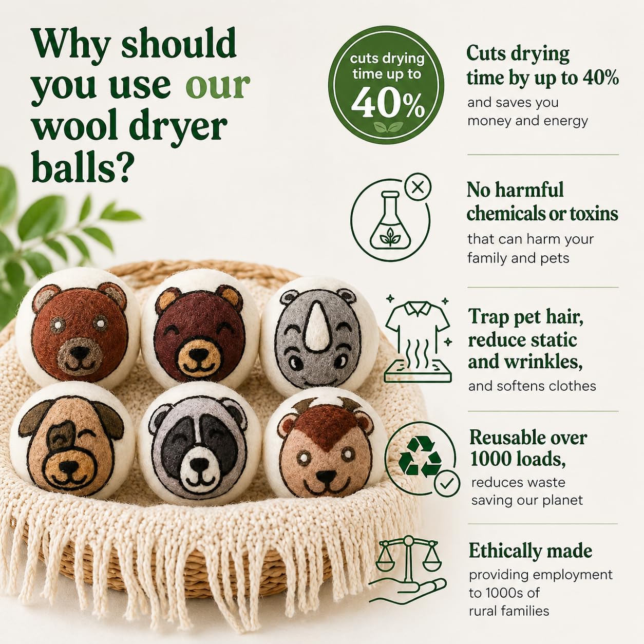 Wool Dryer Balls XL 6 (6 Count)