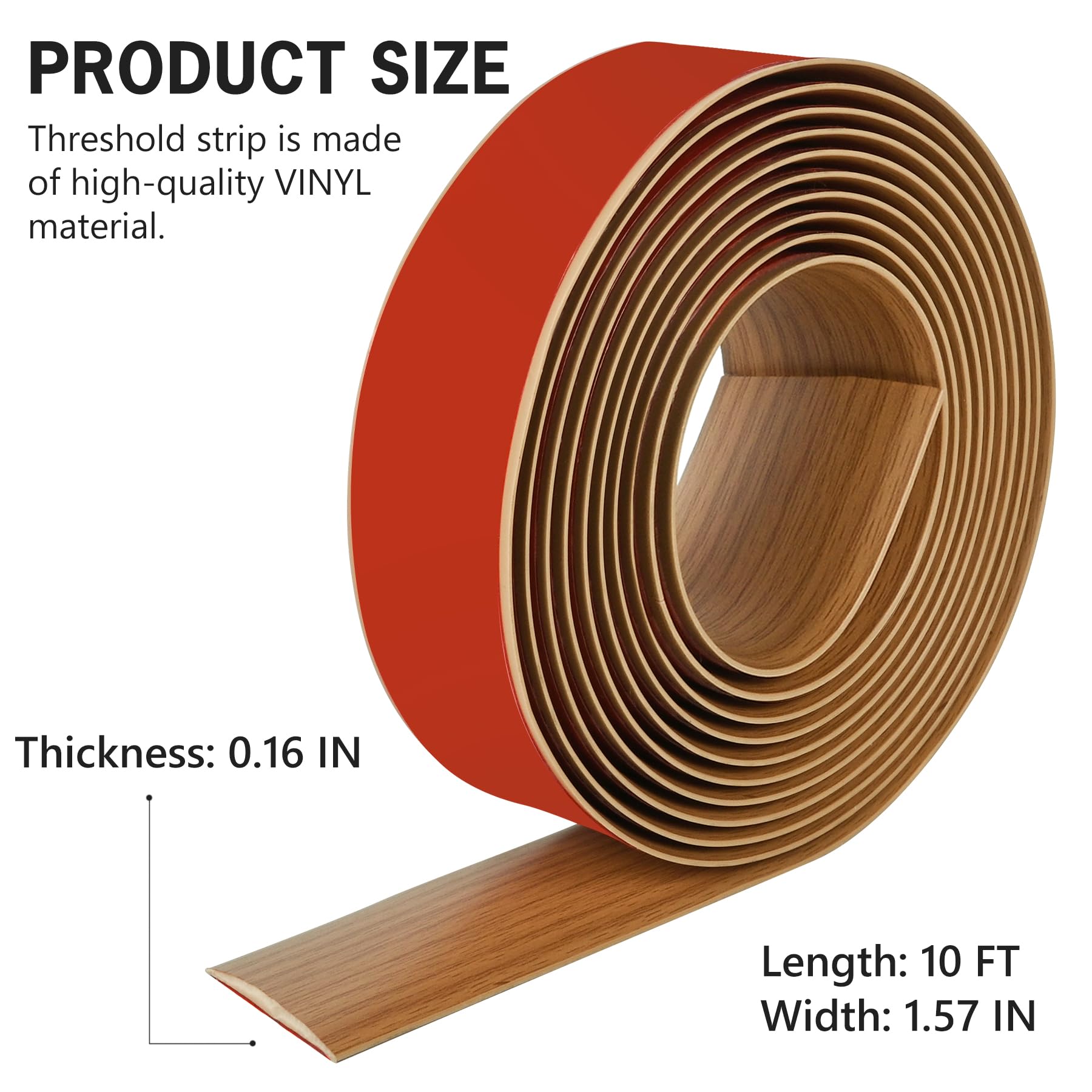10Ft Floor Transition Strip Self Adhesive Vinyl Cover Floor Strip Flat Divider Transition Strip Wood Grain Design for Laminate Floor Gaps and Doorway Transitions (10 Foot)
