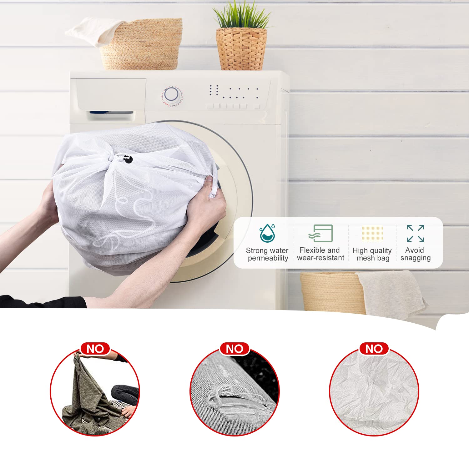 2 Pack Mesh Laundry Bag 20x24 Inch Heavy Duty Laundry Fine Mesh Bags Dirty Clothes Drawstring Laundry Wash Bag Delicates Net Storage Travel Bag Don't Drying (2 Count)