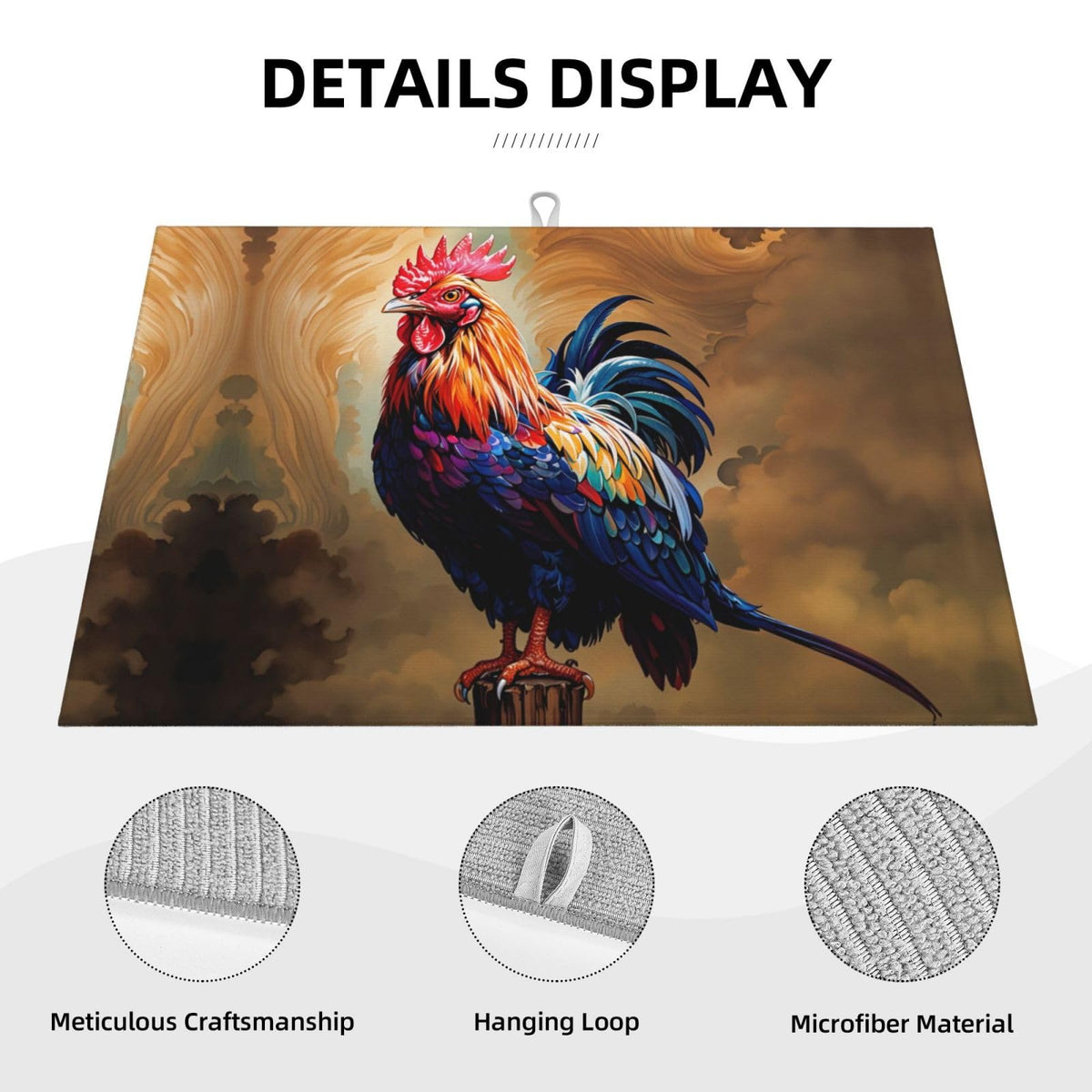 Rooster Dish Drying Mat Highly Absorbent Double