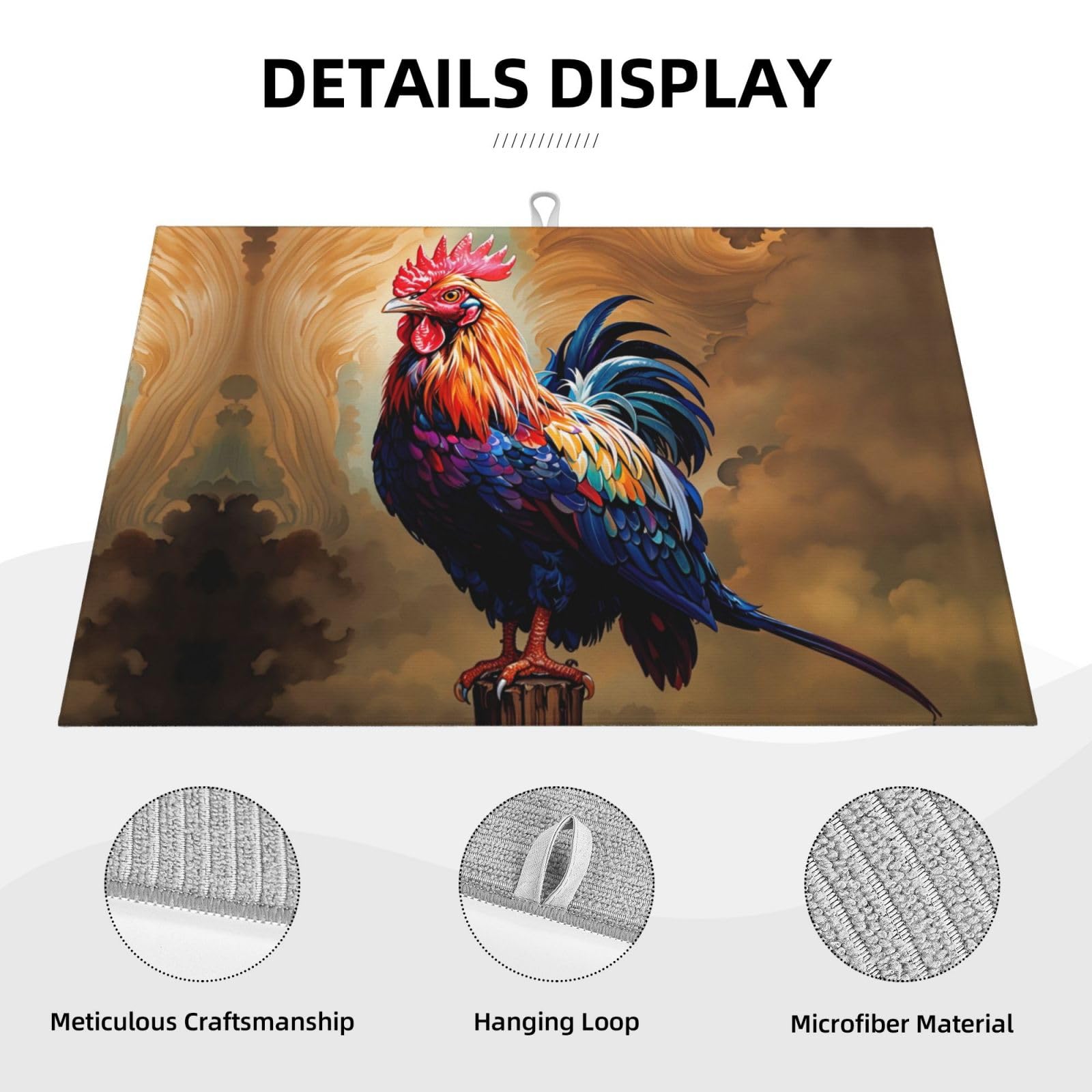 Rooster Dish Drying Mat Highly Absorbent Double
