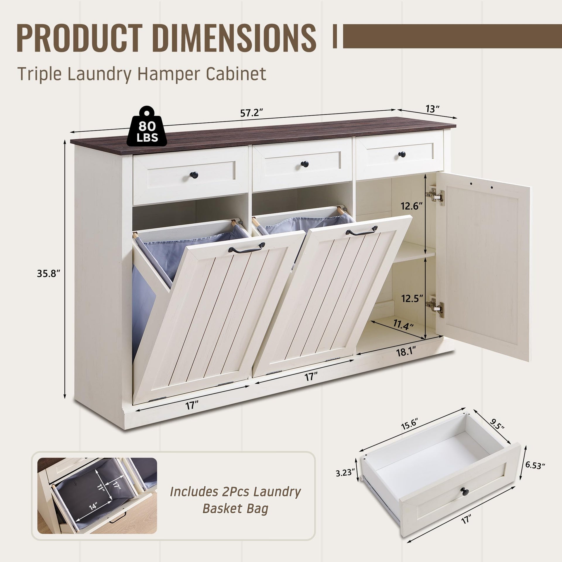 Triple Tilt Out Laundry Hamper Cabinet
