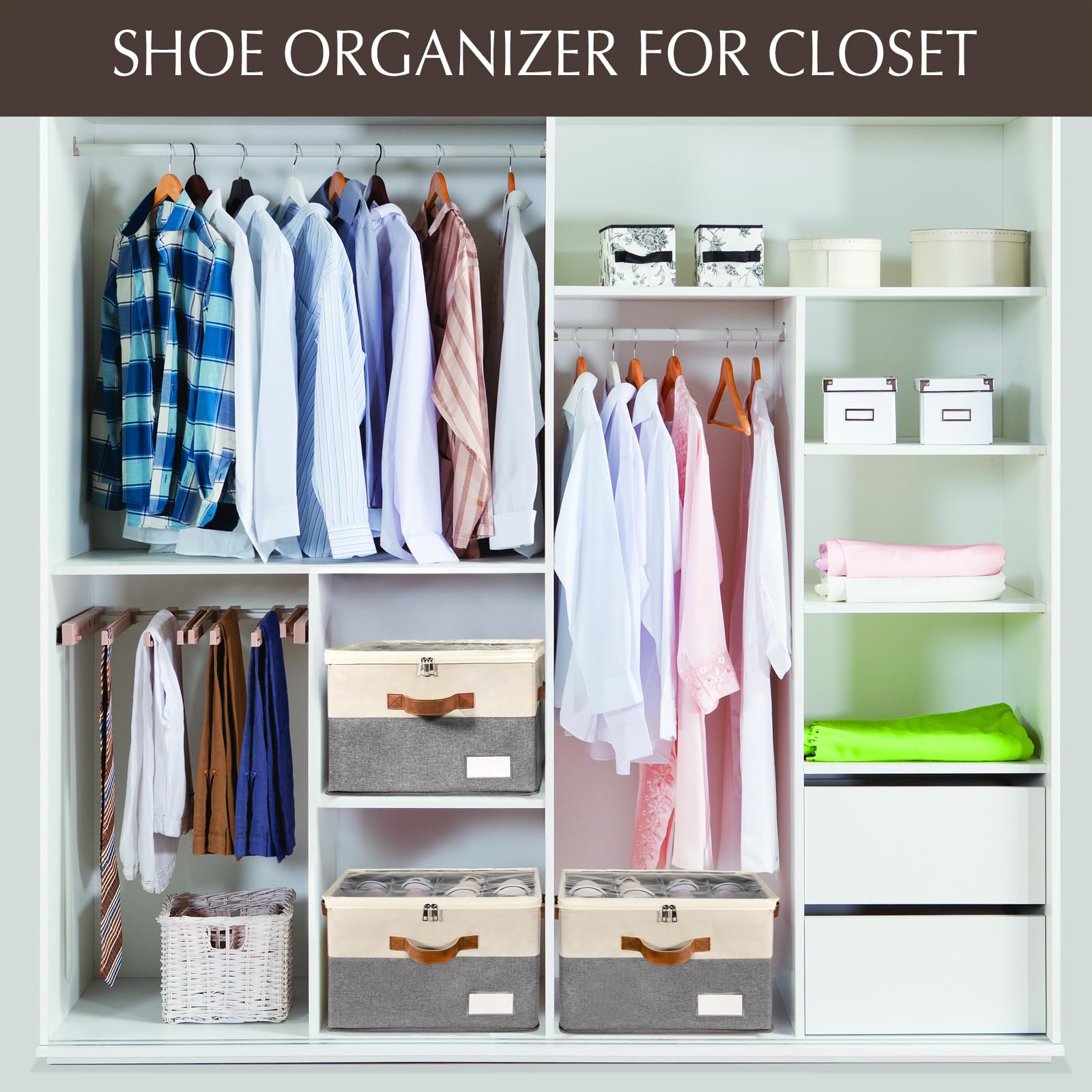 1 Pack Shoe Organizer for Closet with Adjustable Divider Shoe Storage Box