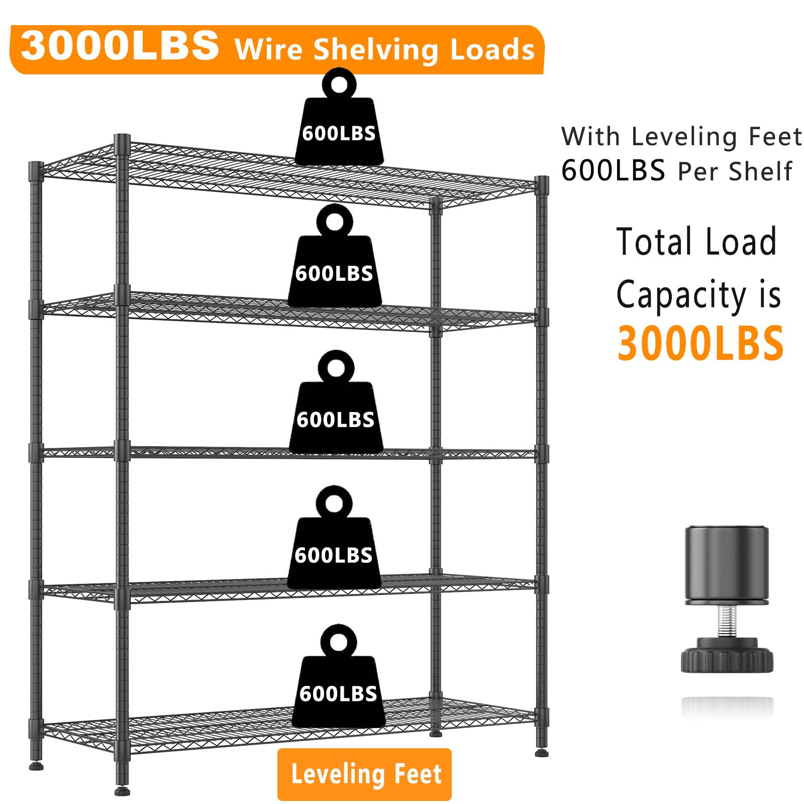 82" H Storage Shelves 5 Tier Metal Shelving Adjustable Wire Shelf with Wheels