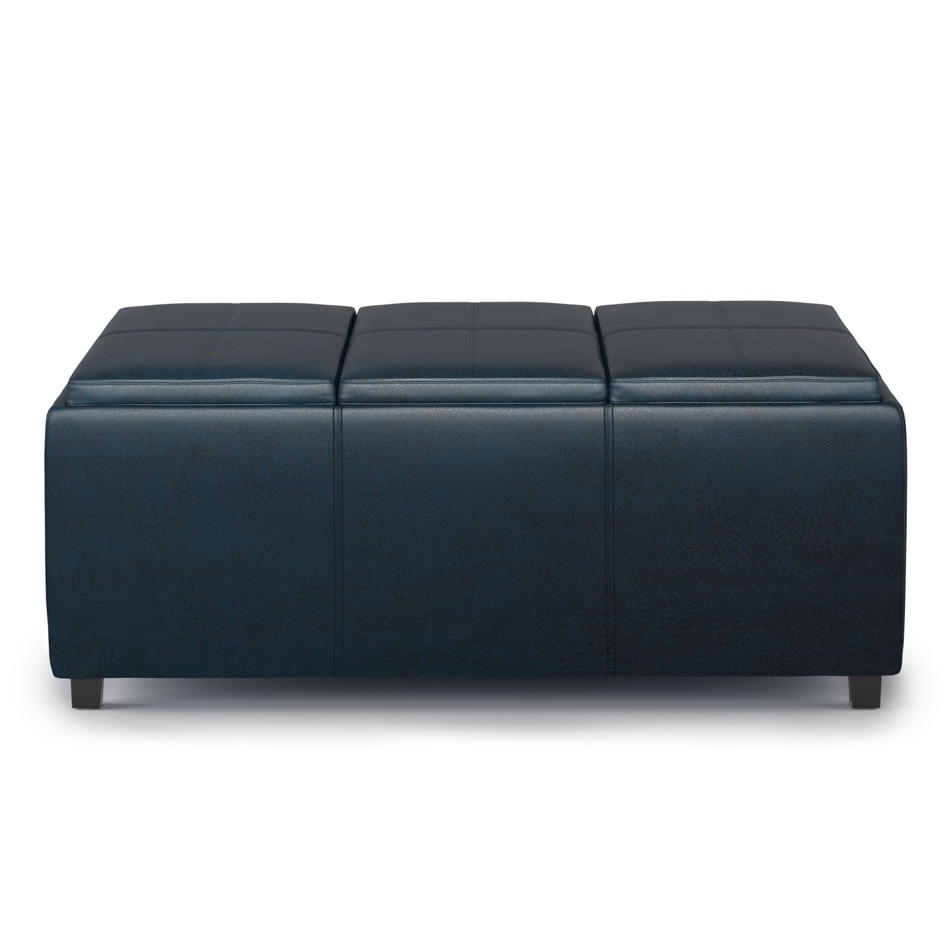 Avalon 42" Wide Vegan Leather Storage Ottoman in Dark Blue