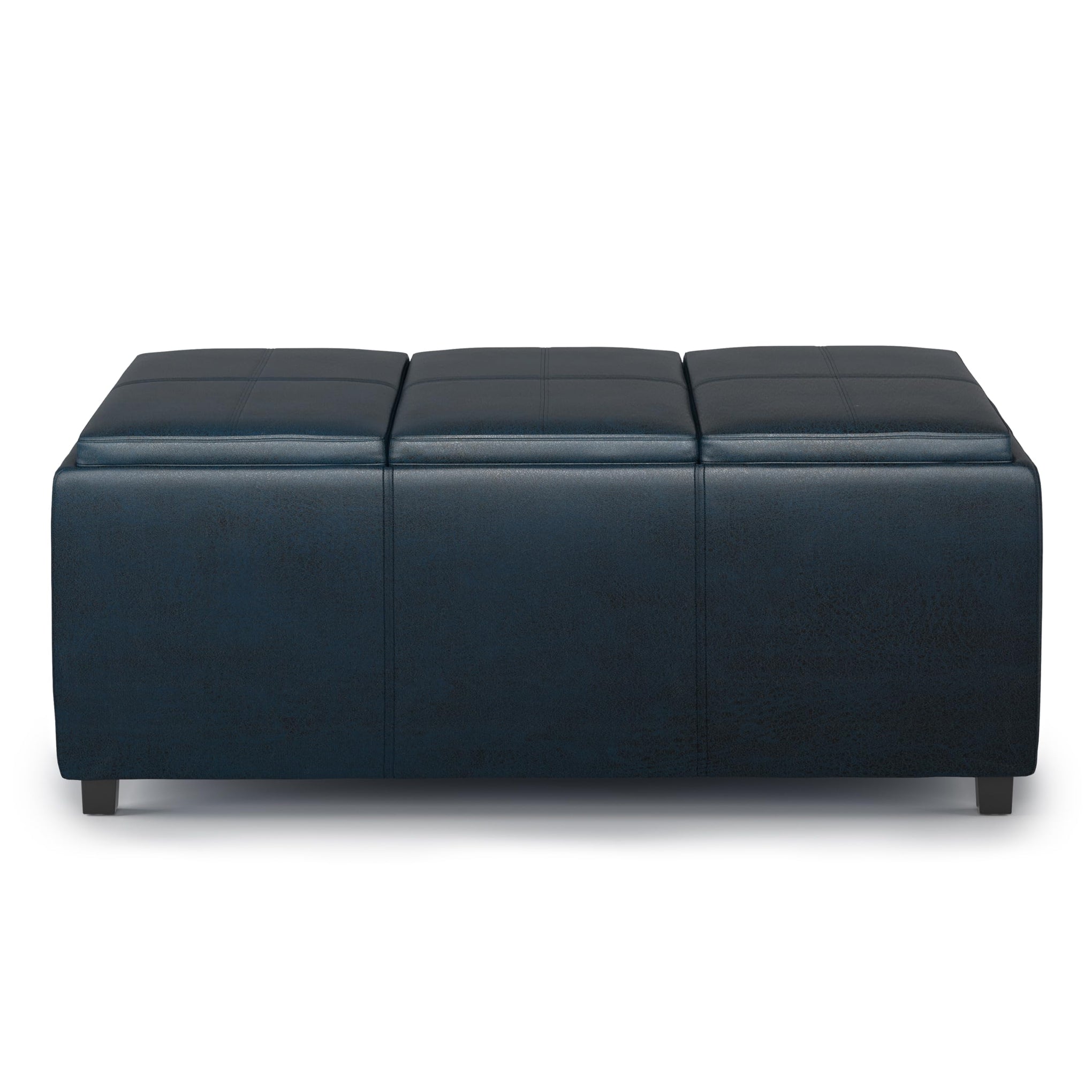 Avalon 42" Wide Vegan Leather Storage Ottoman in Dark Blue