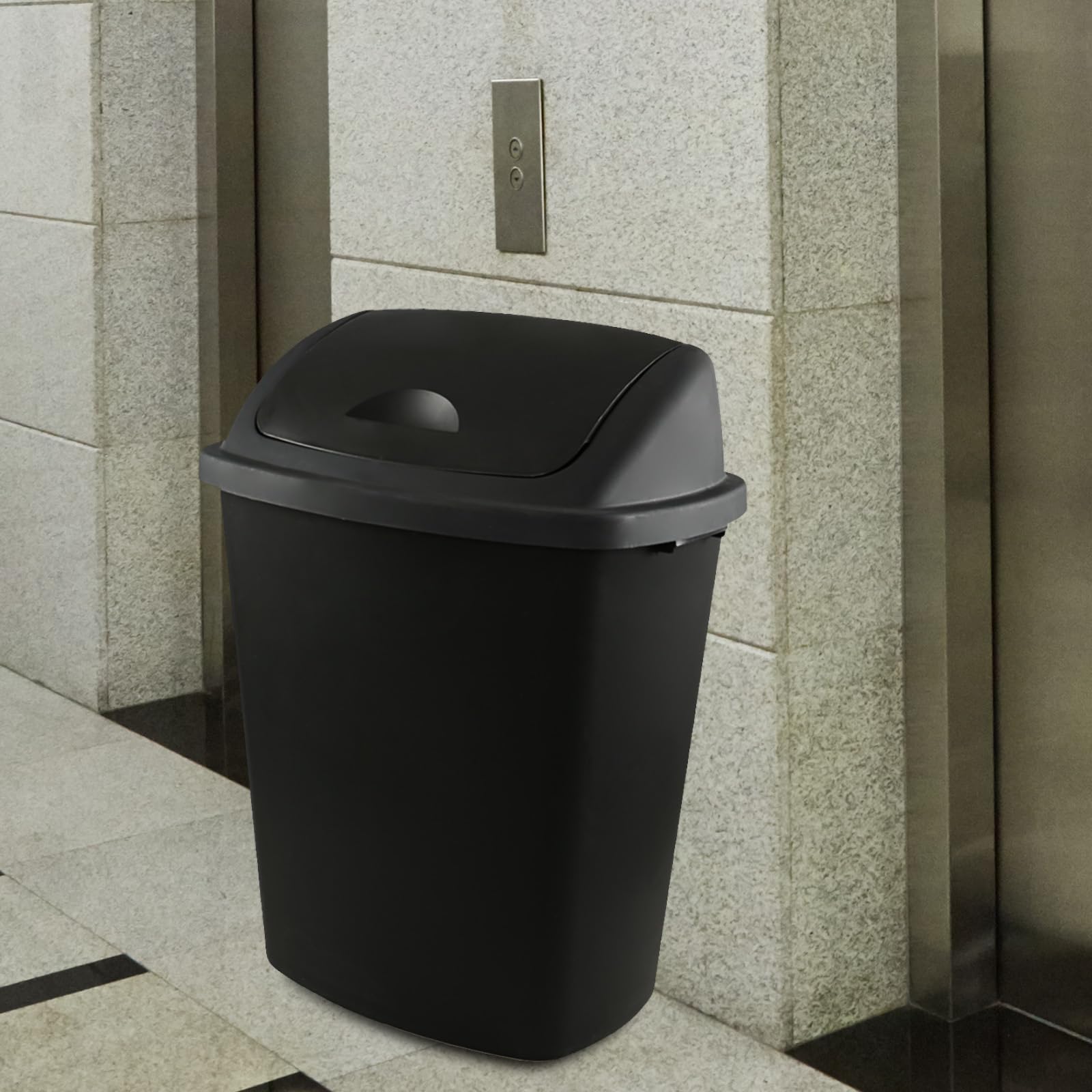 18 Gallon Black Plastic Kitchen Trash Can with Swing Lid (4 Count)