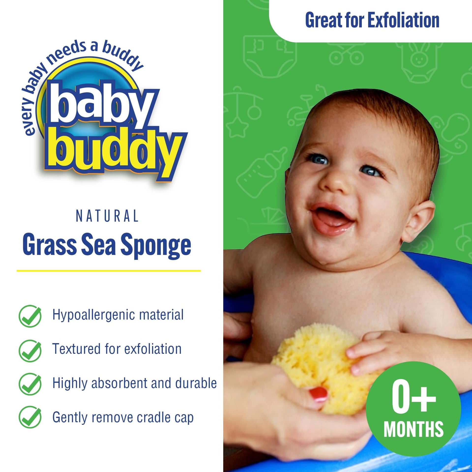 Natural Baby Bath Sponge 4in Soft Grass Sea Sponge Soft on Baby's Tender Skin