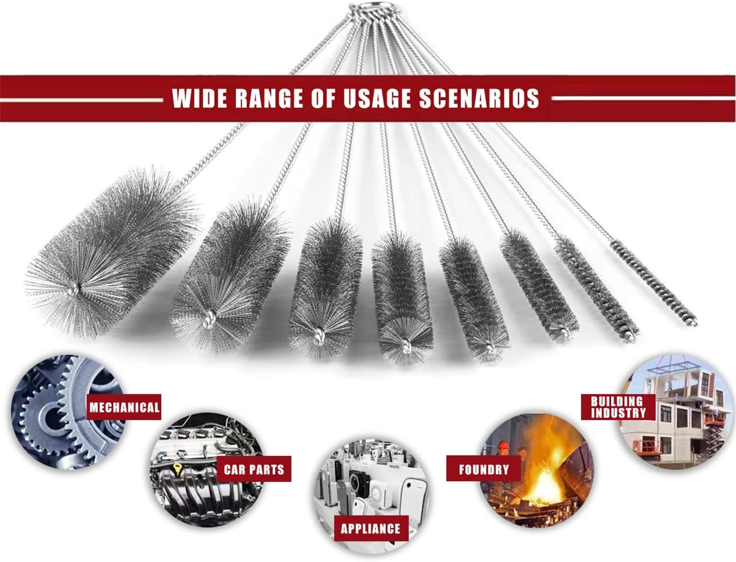 Pipe Cleaning Brush Set Stainless Steel Bristles