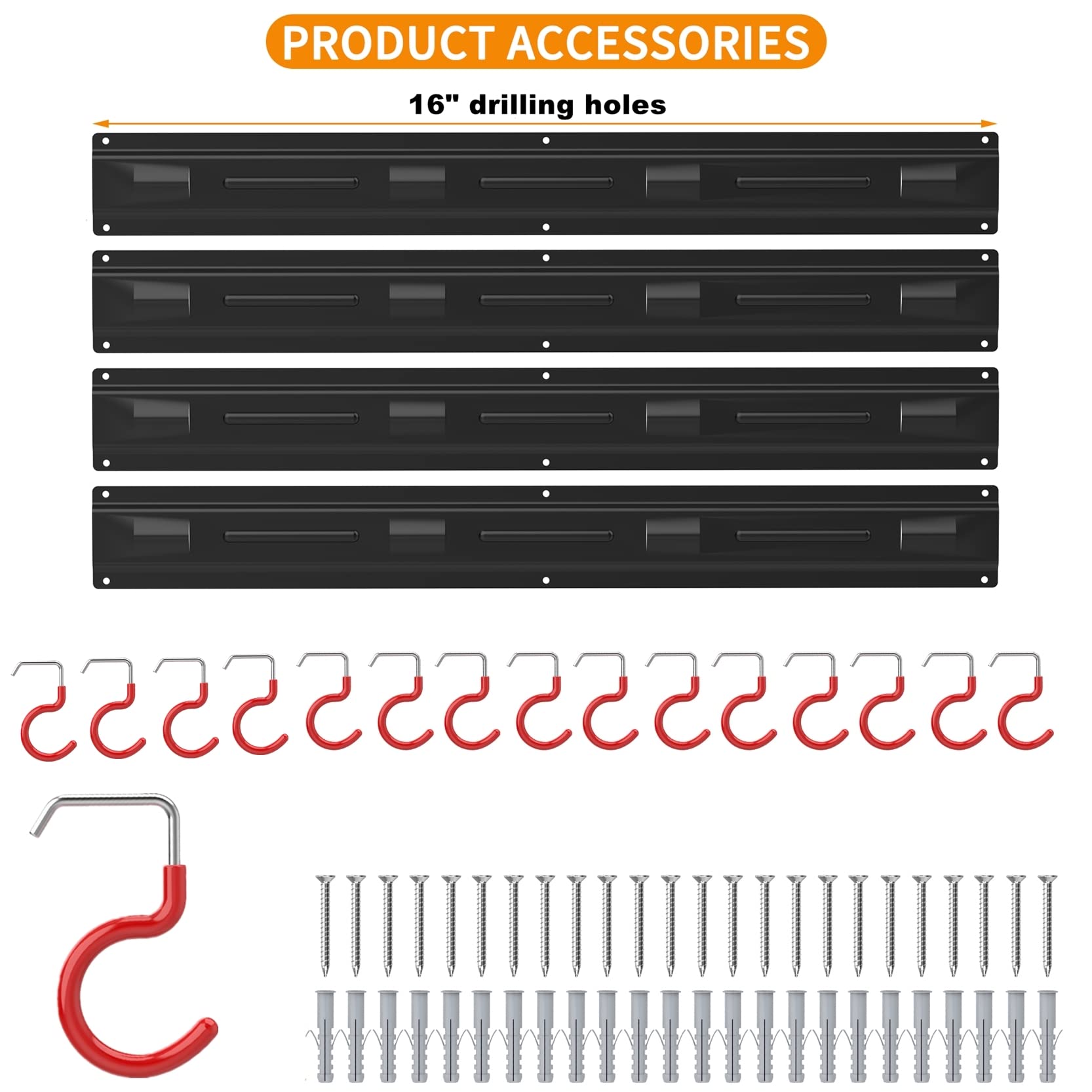 All Metal 64 inch Wall Mount Garden Tool Organizer for Garage