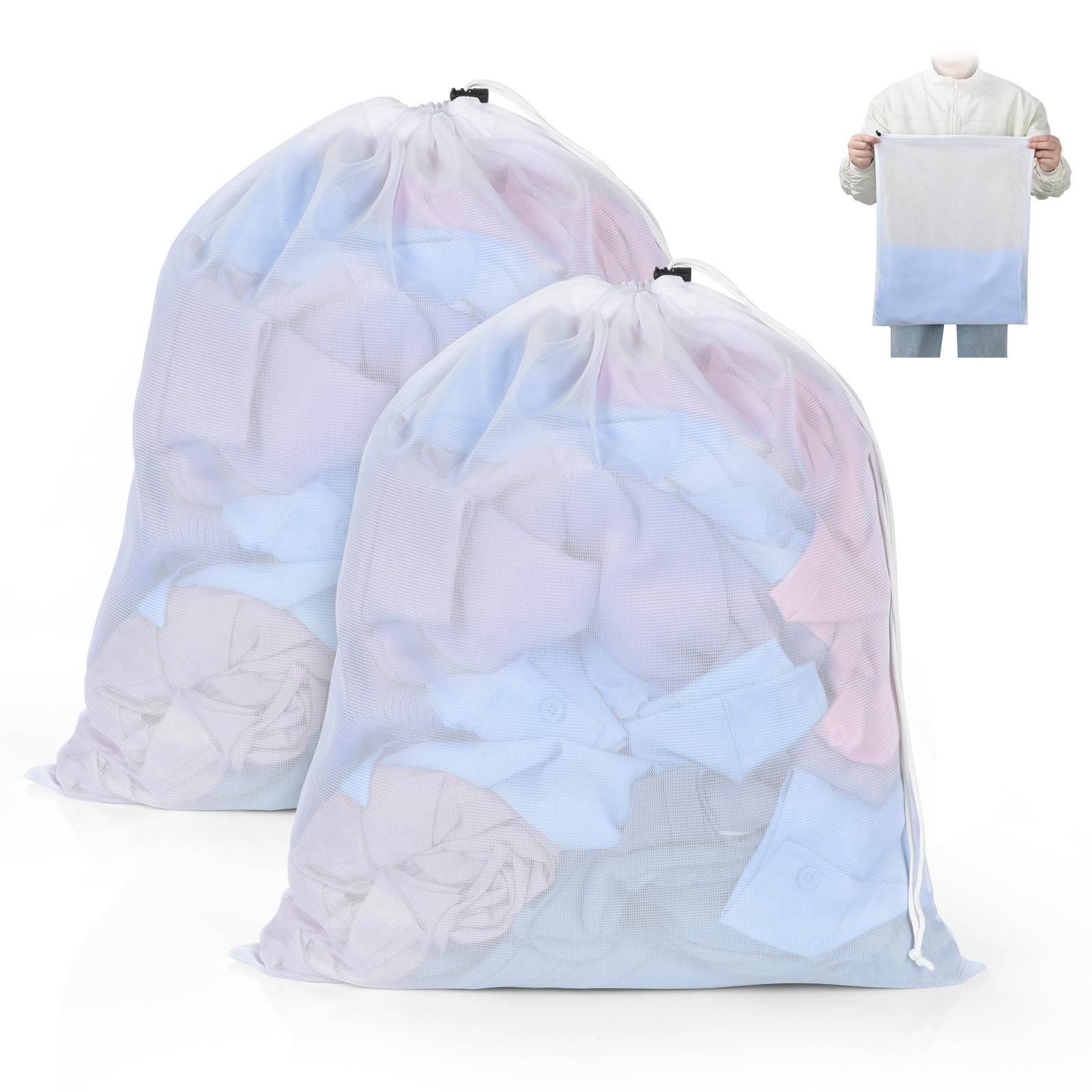 16x20 Inch Mesh Laundry Bags 2PCS Small Drawstring Dirty Clothes Washing Bag Machine Washable Delicates Bra Lingerie Socks Toy Garment Bag Dorm Don't Drying
