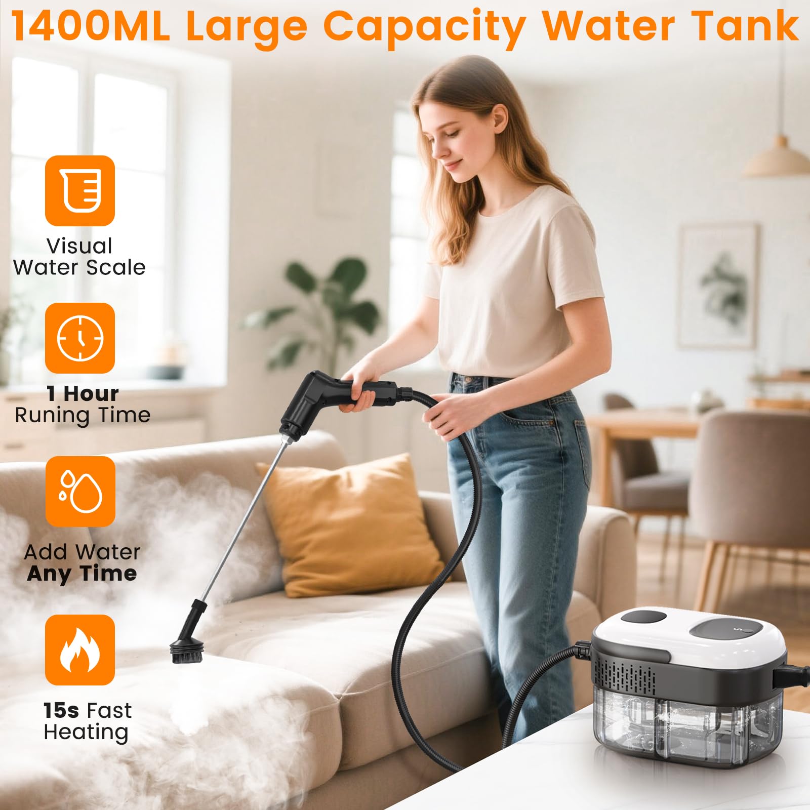 Pressurized Handheld Steam Cleaner for Home
