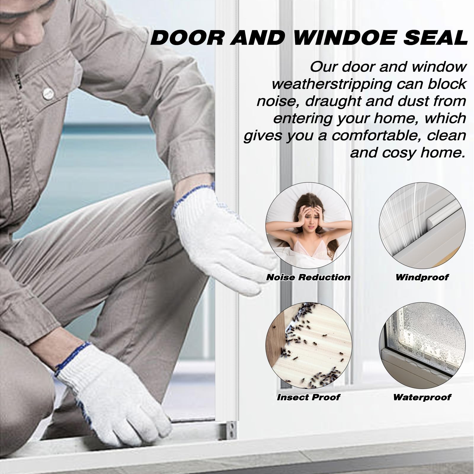 3Pcs×196" Wedge Weather Stripping Door Seal for Door Frame & Window