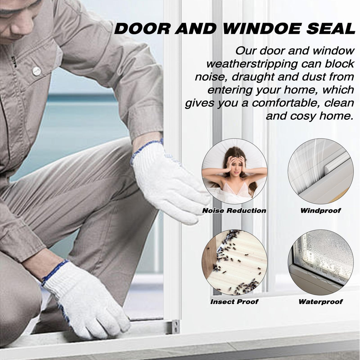 196" Wedge Weather Stripping Door Seal Strip for Door Frame & Window (16.3333 Foot)